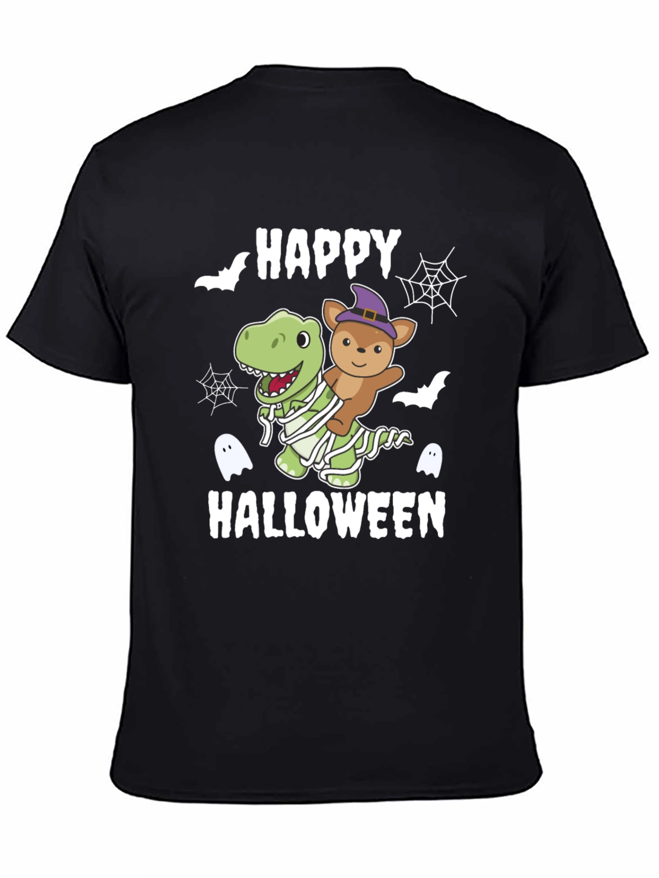 Black Happy Halloween Dinosaur & Teddy T-Shirt view 4