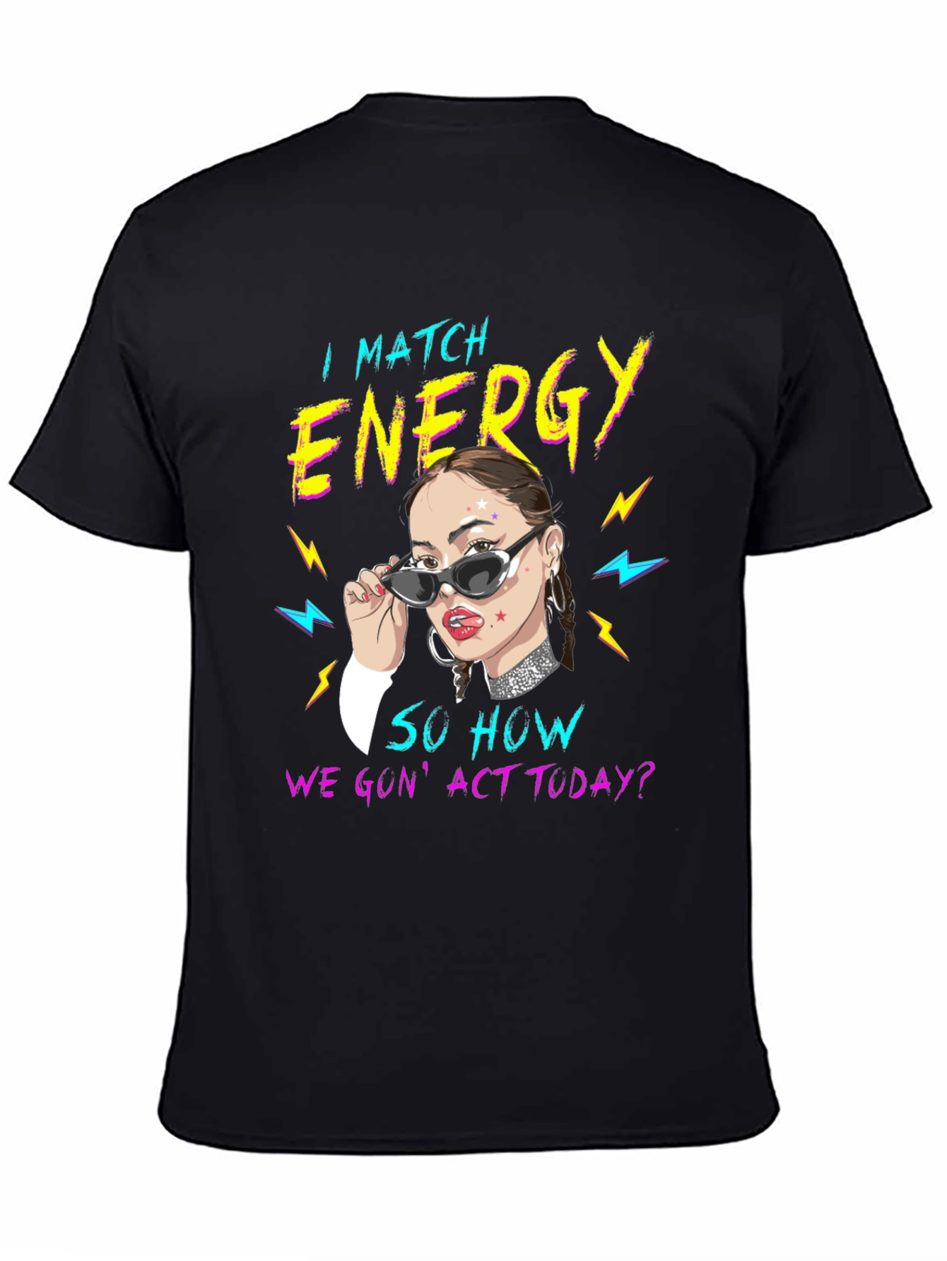 Black I Match Energy Graphic Tee - Black Unisex T-Shirt view 4