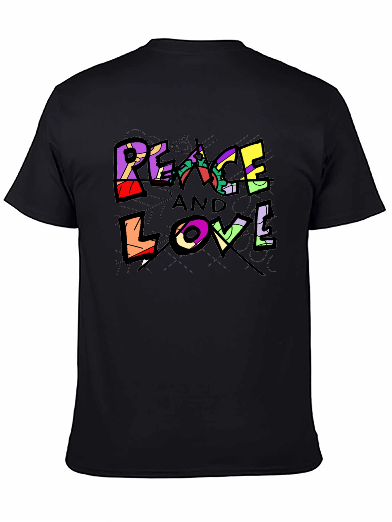 Black Peace and Love Graphic Tee - Black Unisex T-Shirt view 4