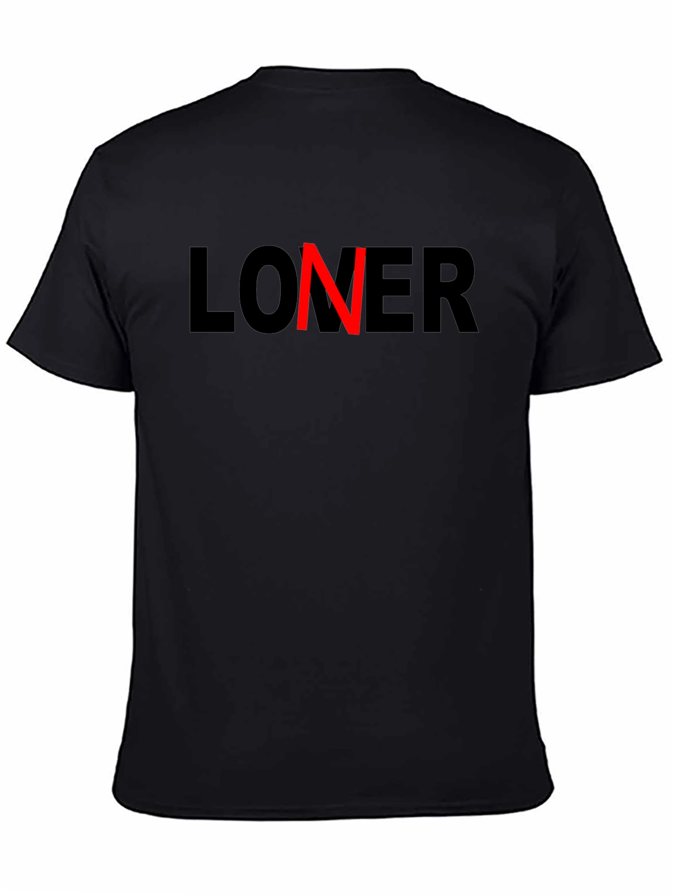 Black Loner T-Shirt - Cotton Blend Crew Neck Tee view 4