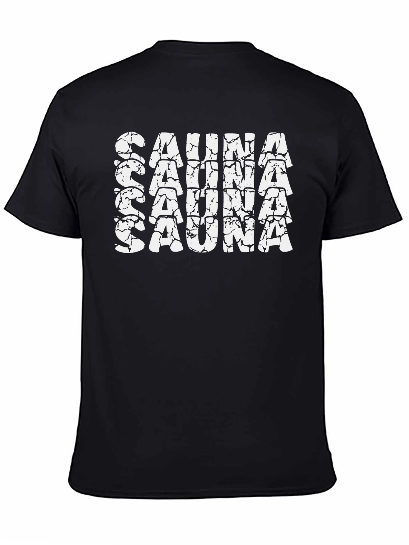 Black Sauna Text Tee - Black Cotton T-Shirt view 4