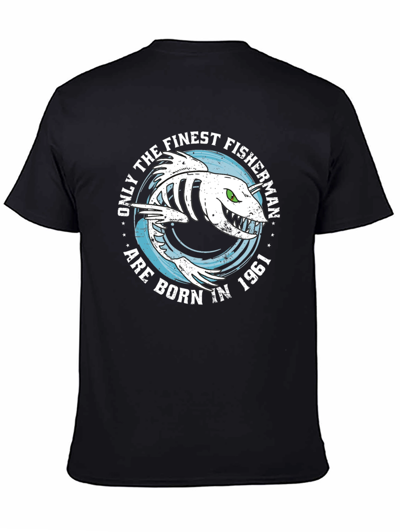 Black Finest Fisherman Born in 1961 Black T-Shirt view 4