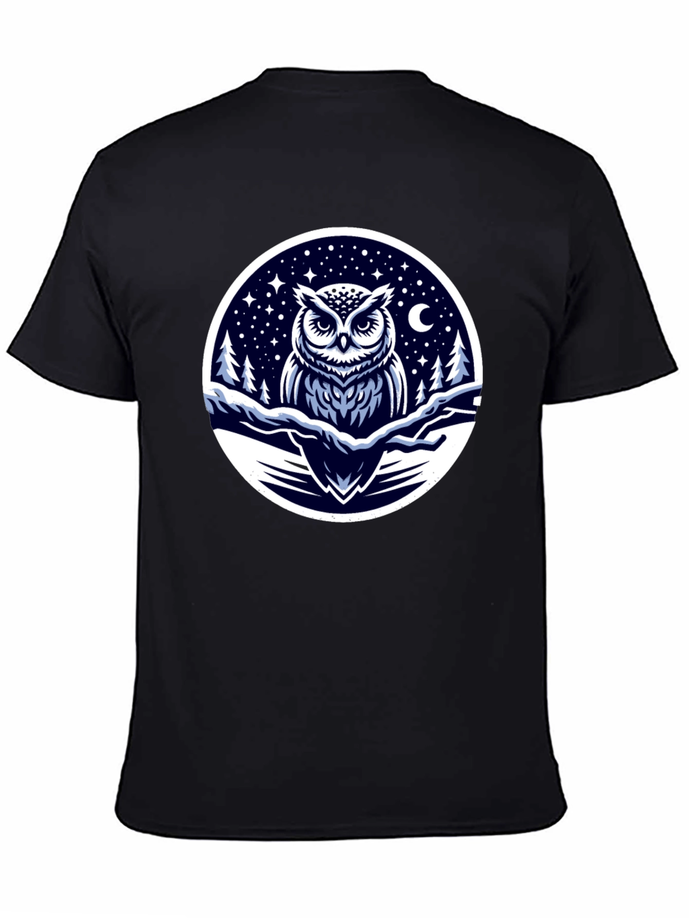 Black Owl Night Sky Graphic Tee - Black Cotton Blend view 4
