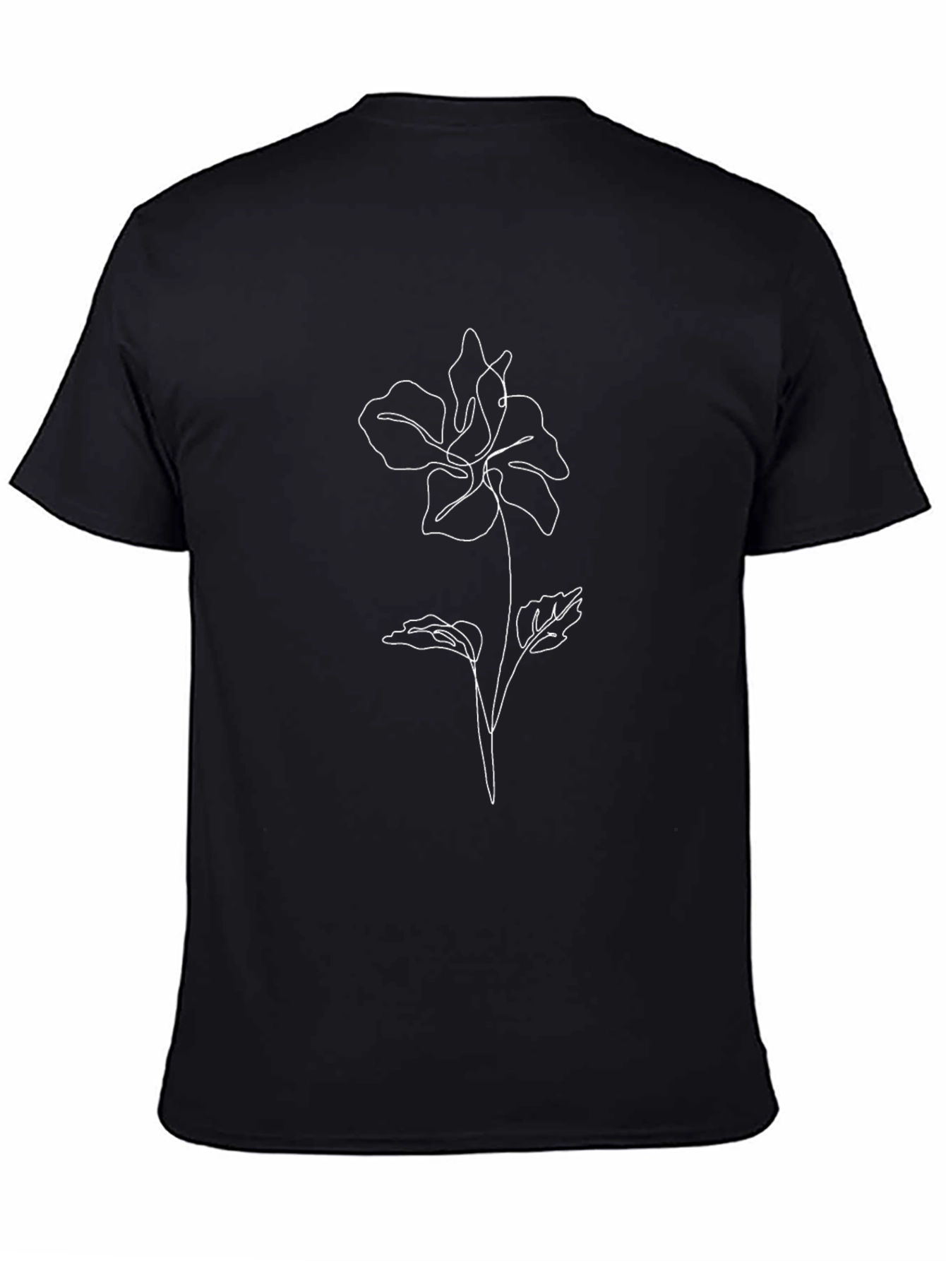 Black Minimalist Flower Line Art Black Tee view 4