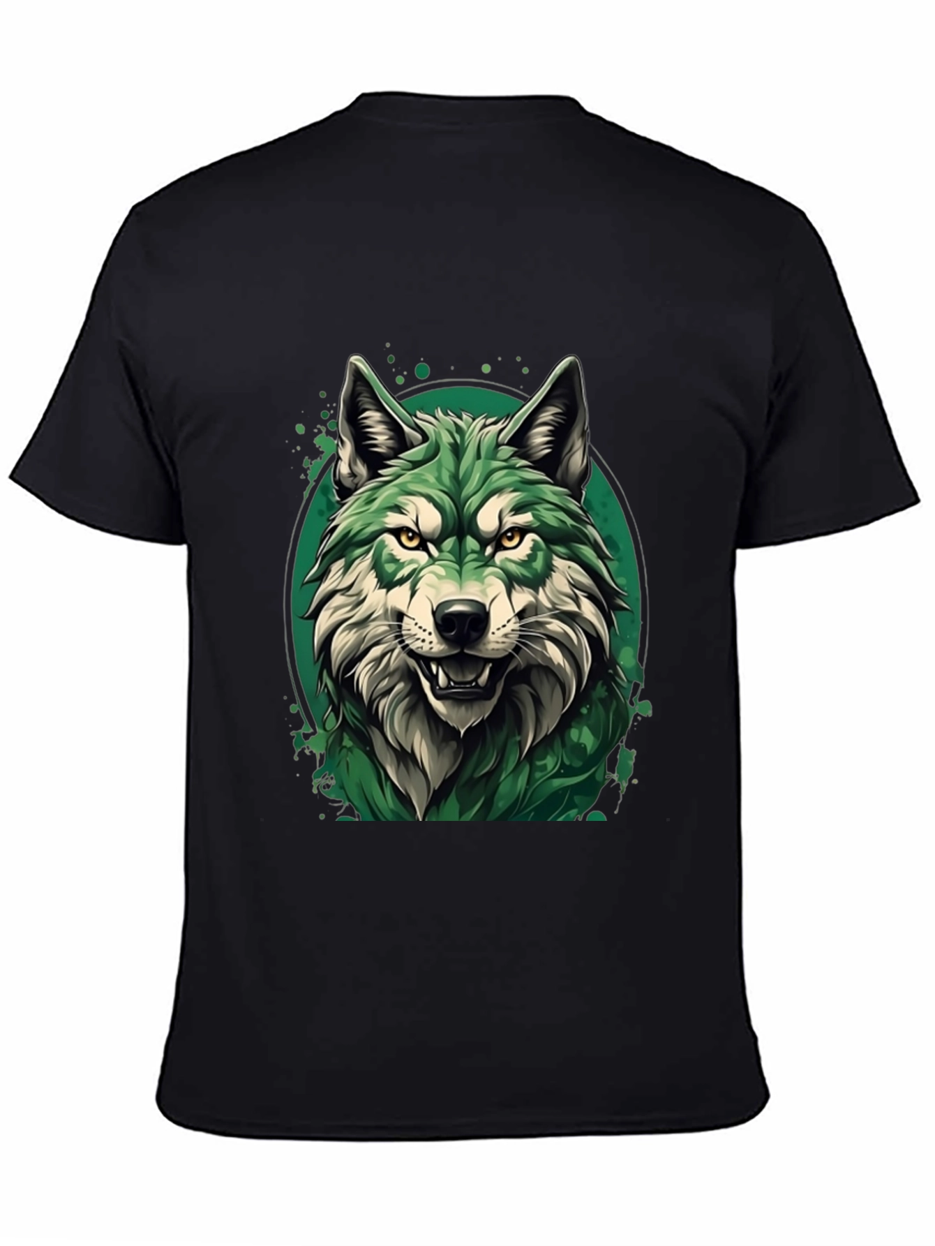 Black Green Wolf Graphic T-Shirt - Stylish Animal Tee view 4