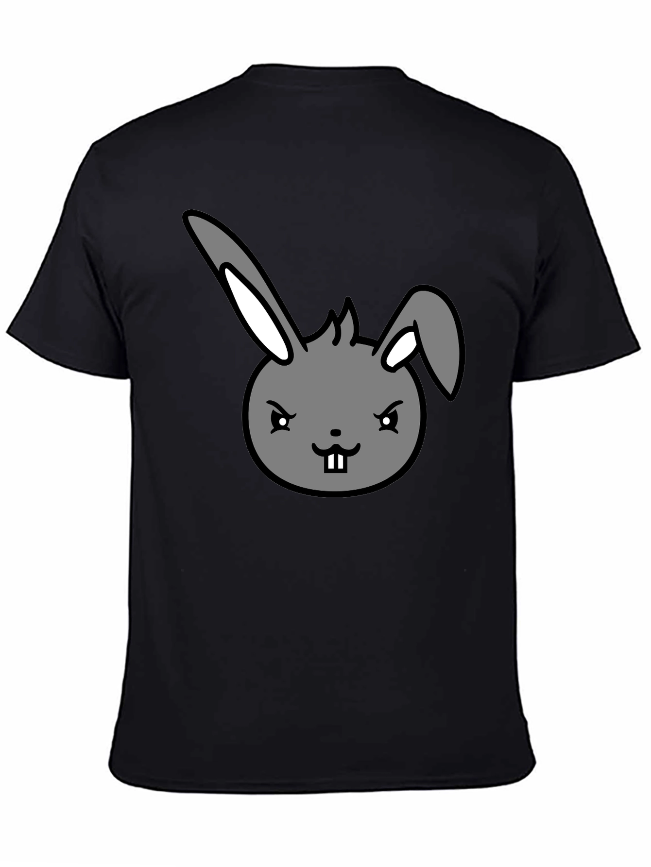 Black Men's Black T-Shirt with Cartoon Bunny Design view 4