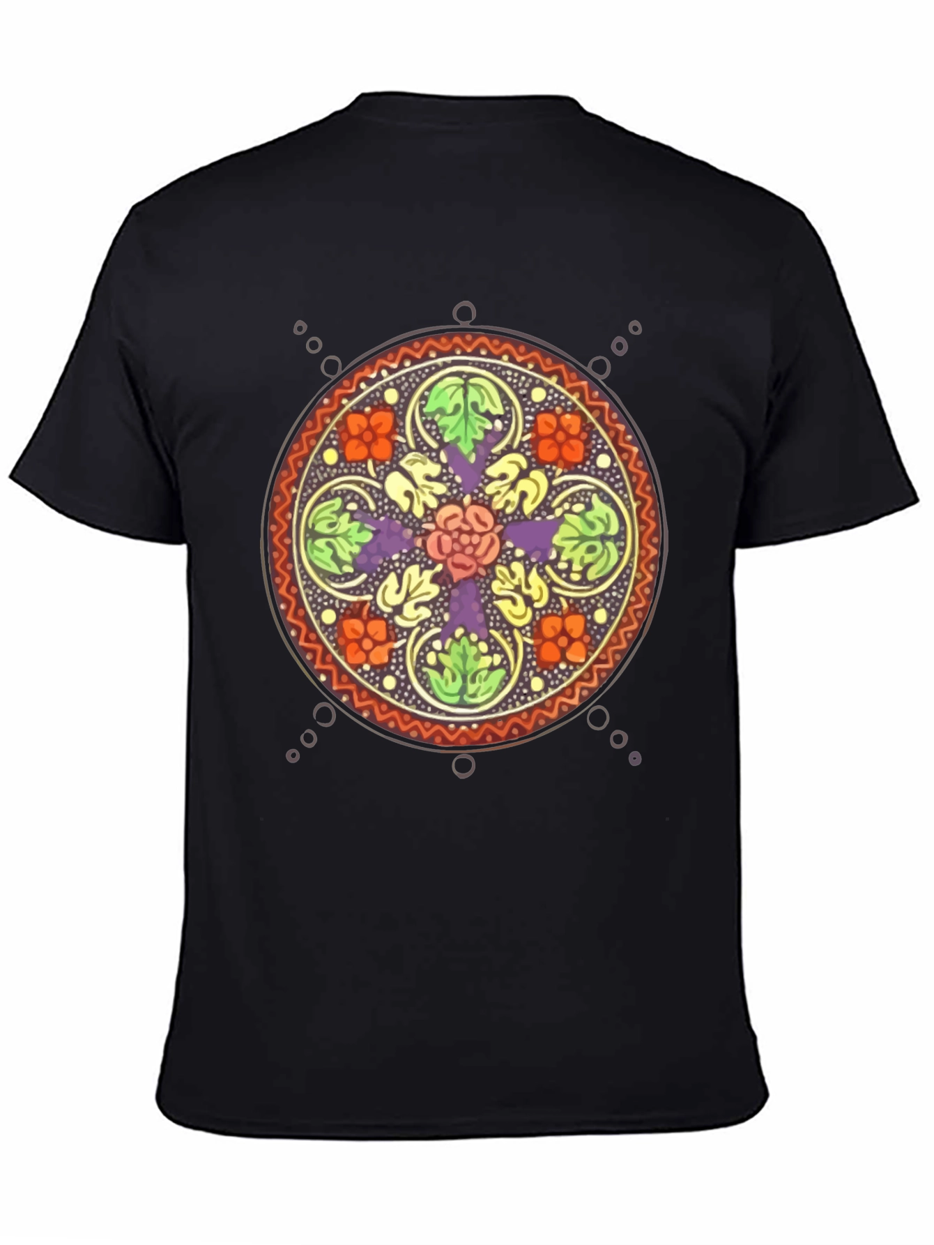Black Floral Mandala Graphic Black T-Shirt view 4