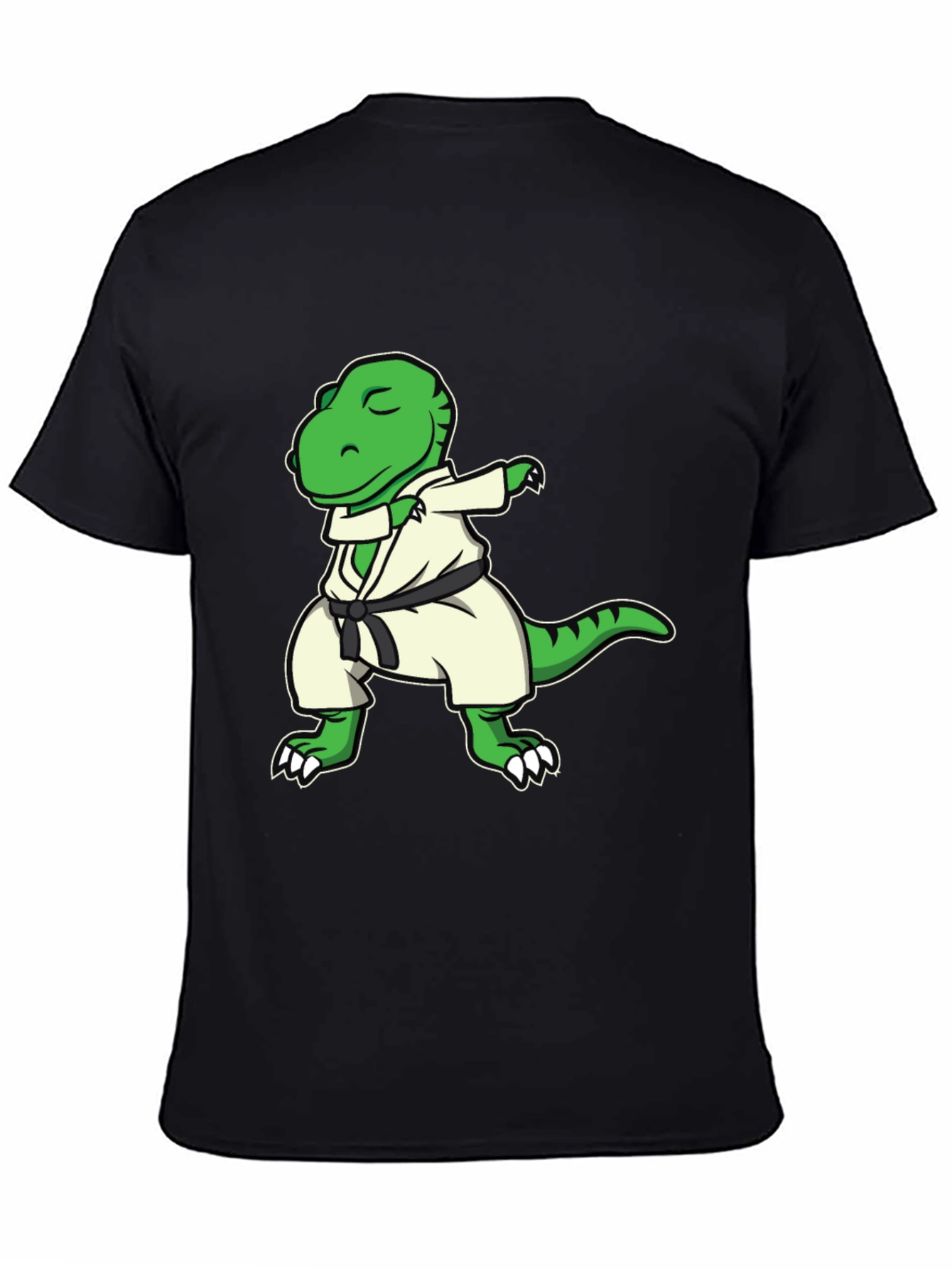 Black Dabbing Dinosaur Karate Black T-Shirt view 4