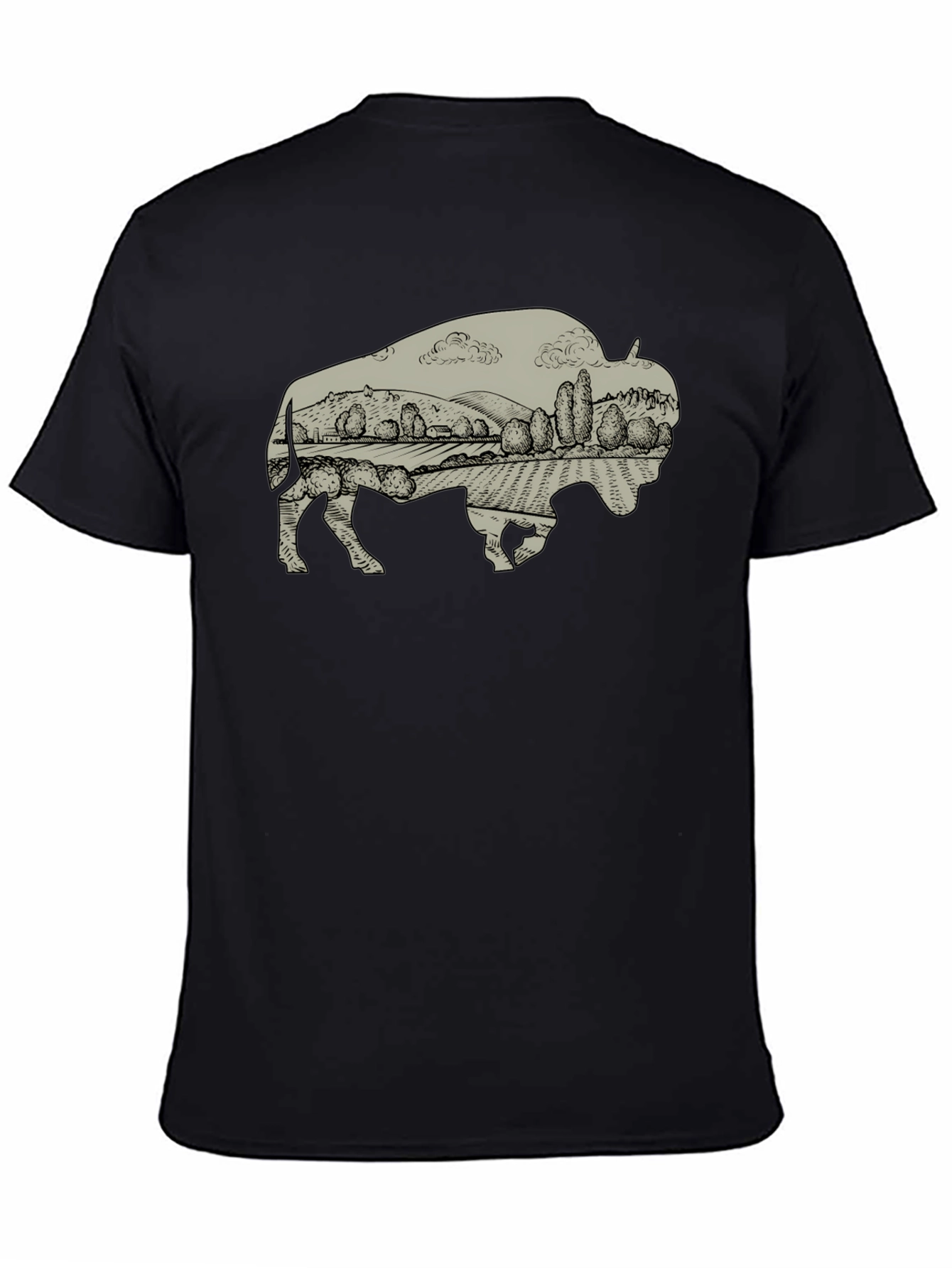 Black Bison Landscape Graphic T-Shirt - Casual Style view 4