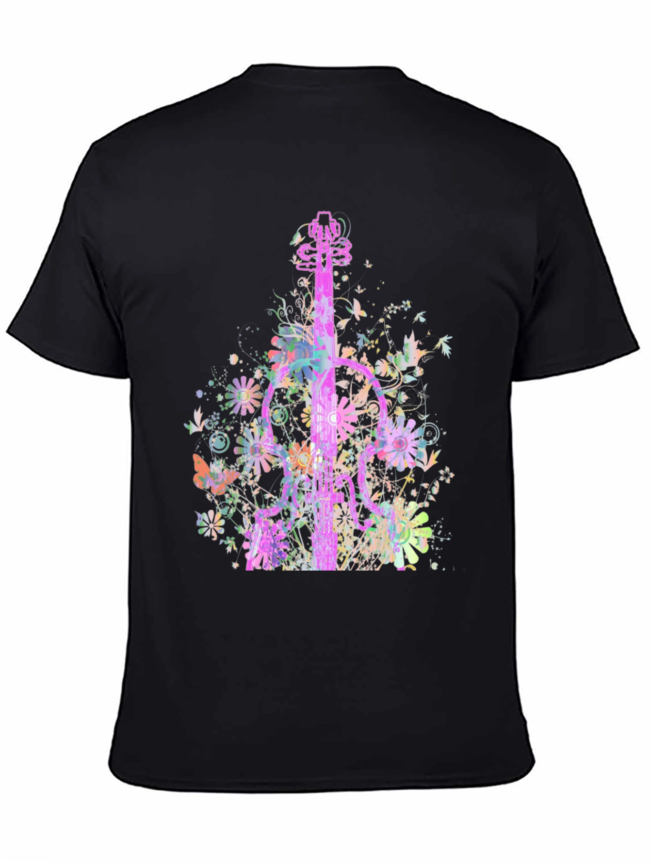 Black Floral Guitar Graphic T-Shirt view 4