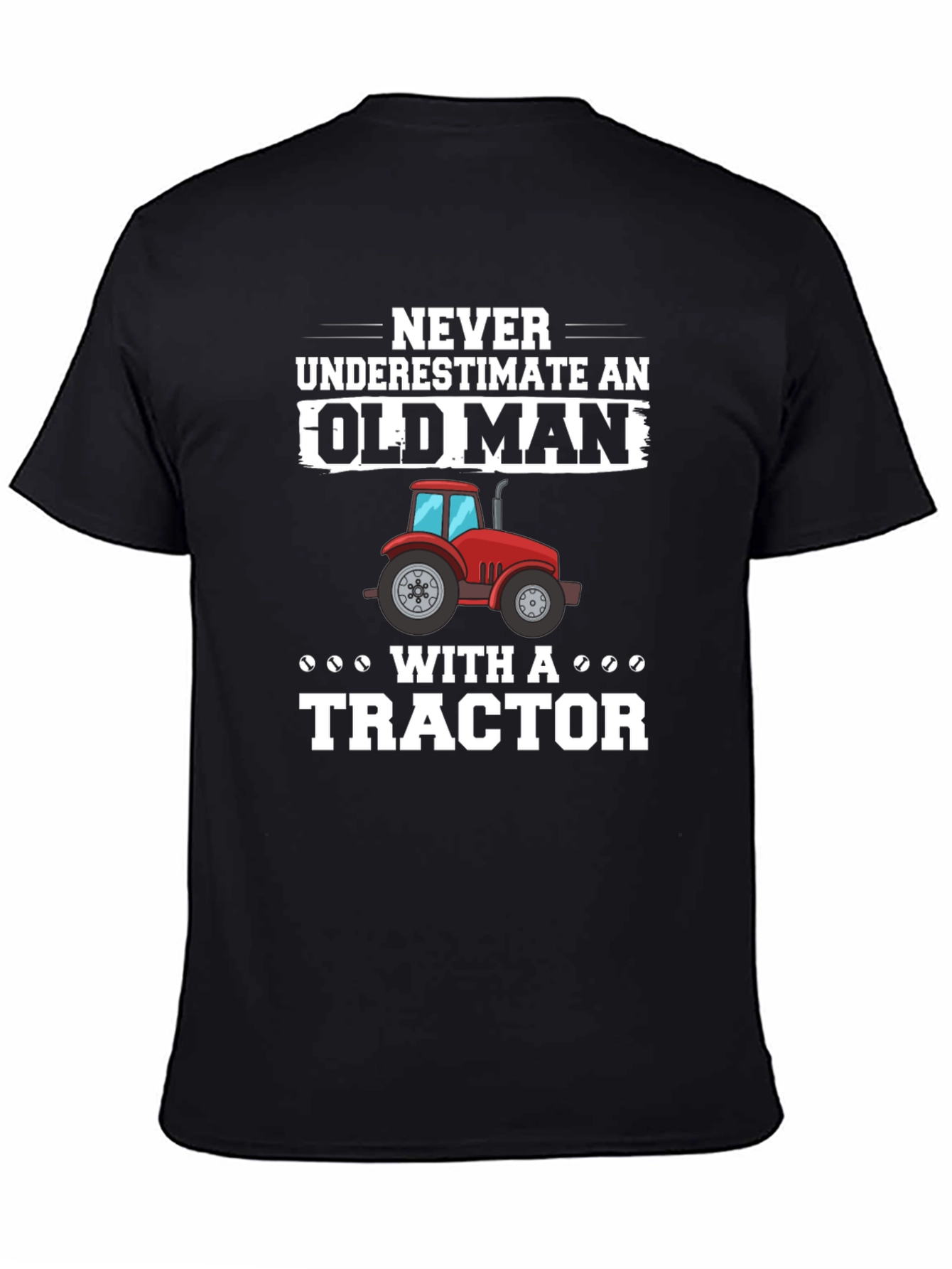 Black Old Man Tractor Graphic T-Shirt - Black view 4
