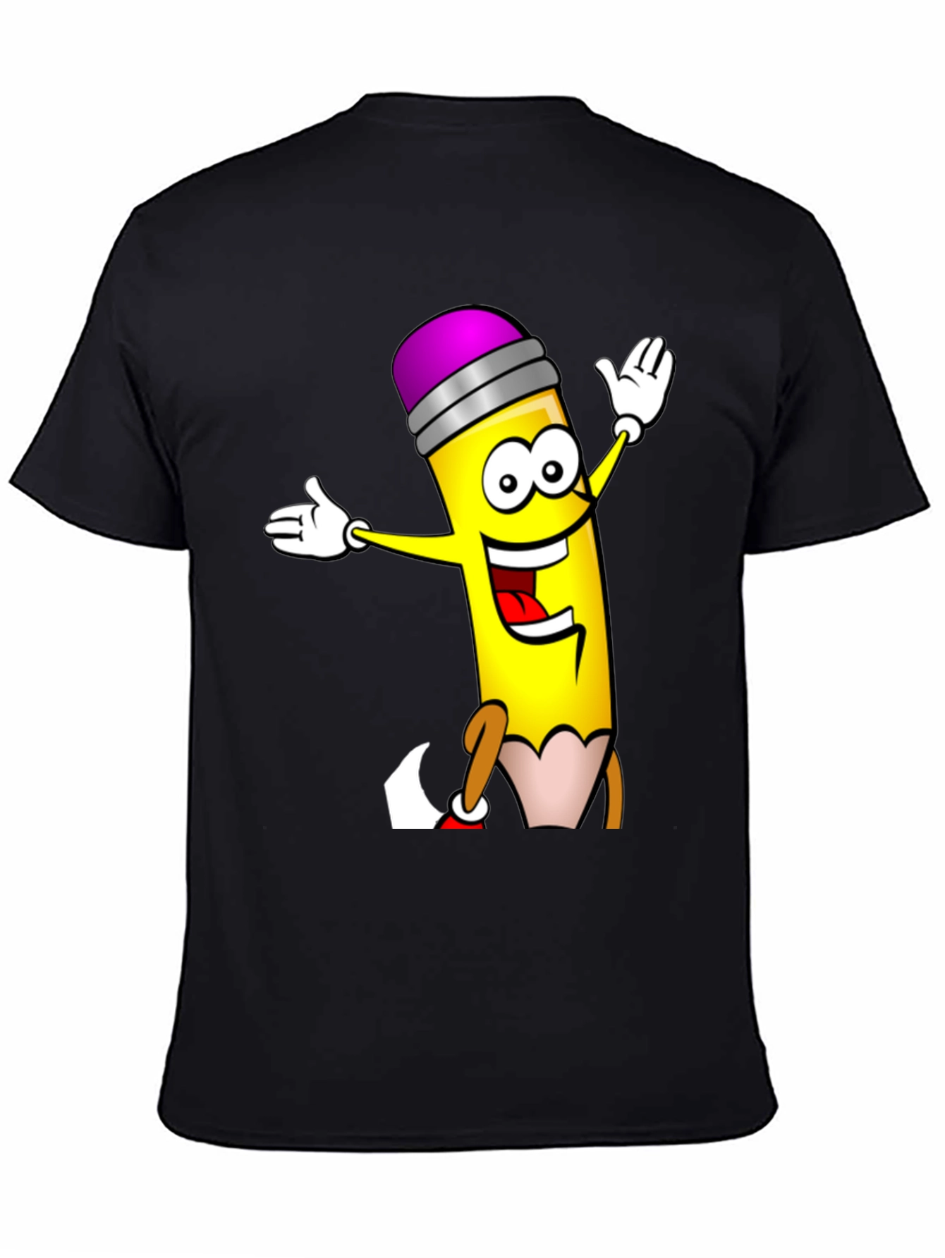 Black Cartoon Pencil T-Shirt - Black Cotton Graphic Tee view 4