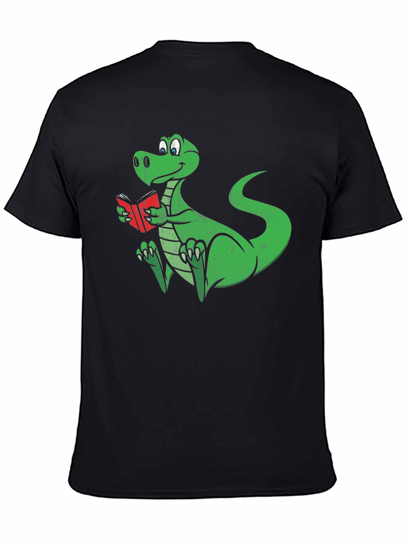 Black Dino Reading T-Shirt - Black Cotton Graphic Tee view 4