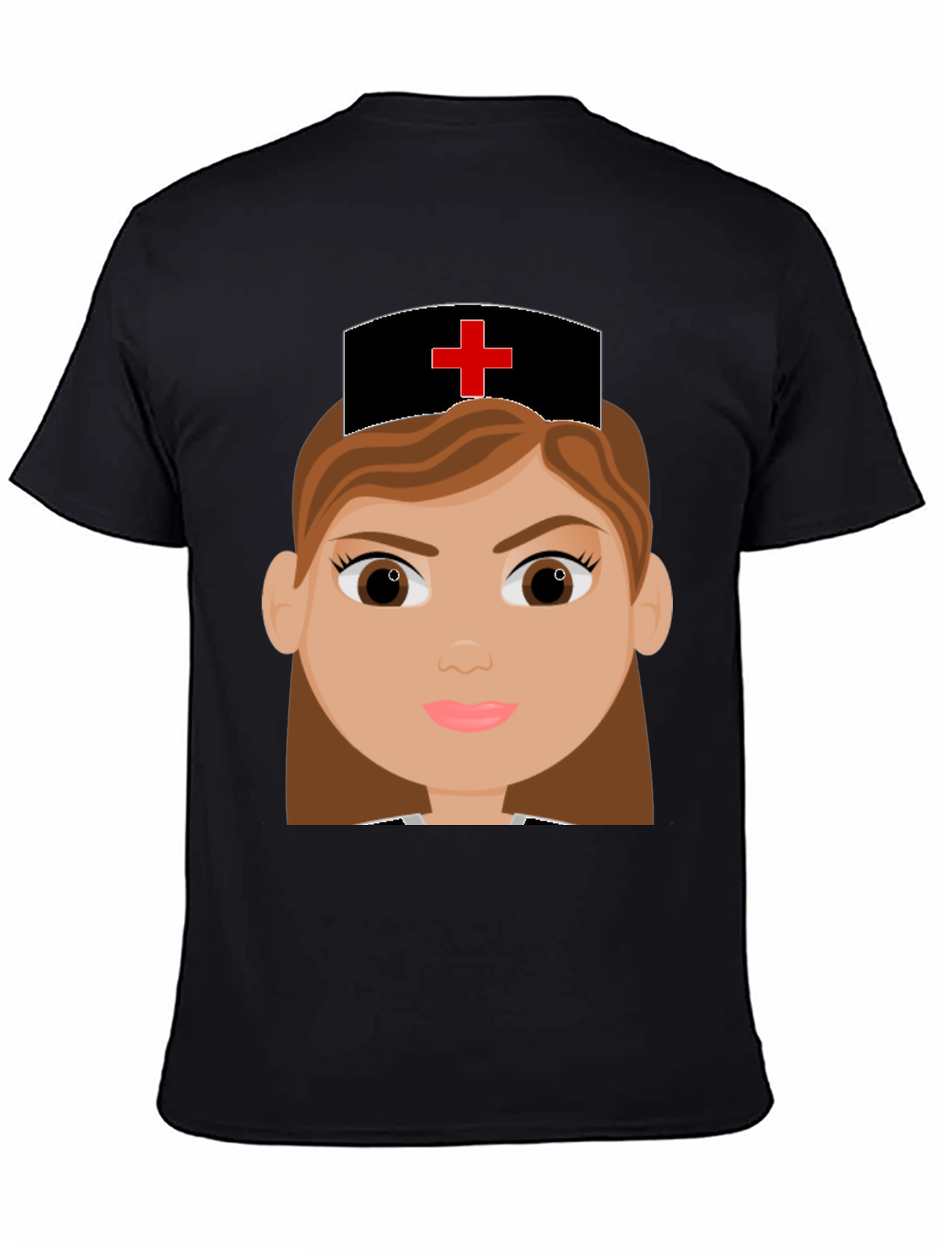 Cartoon Nurse Graphic Tee - Black Cotton Blend T-Shirt - 4