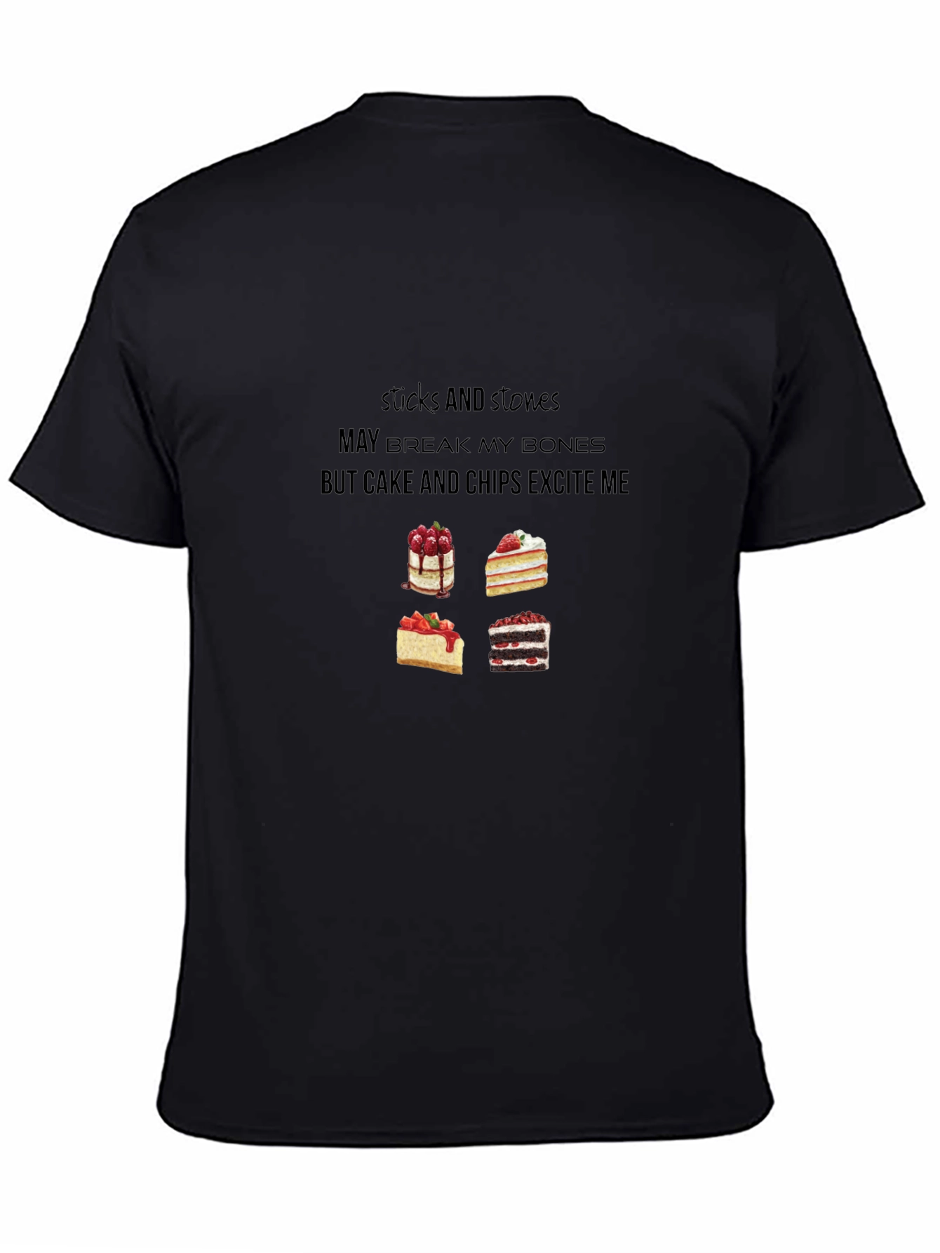 Black Cake & Chips Excite Me T-Shirt - Funny Slogan Tee view 4