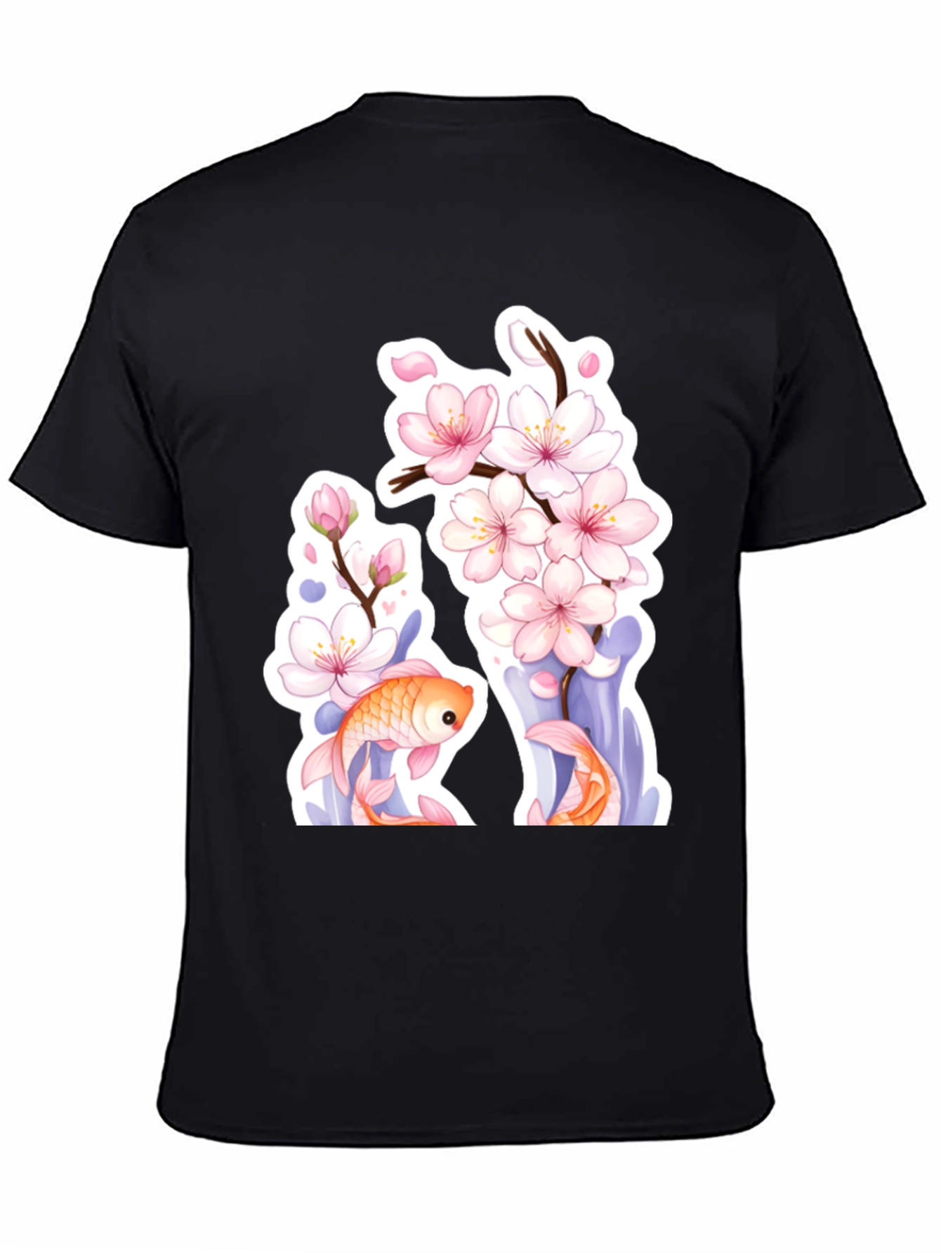 Black Cherry Blossom Koi Fish Graphic Tee view 4