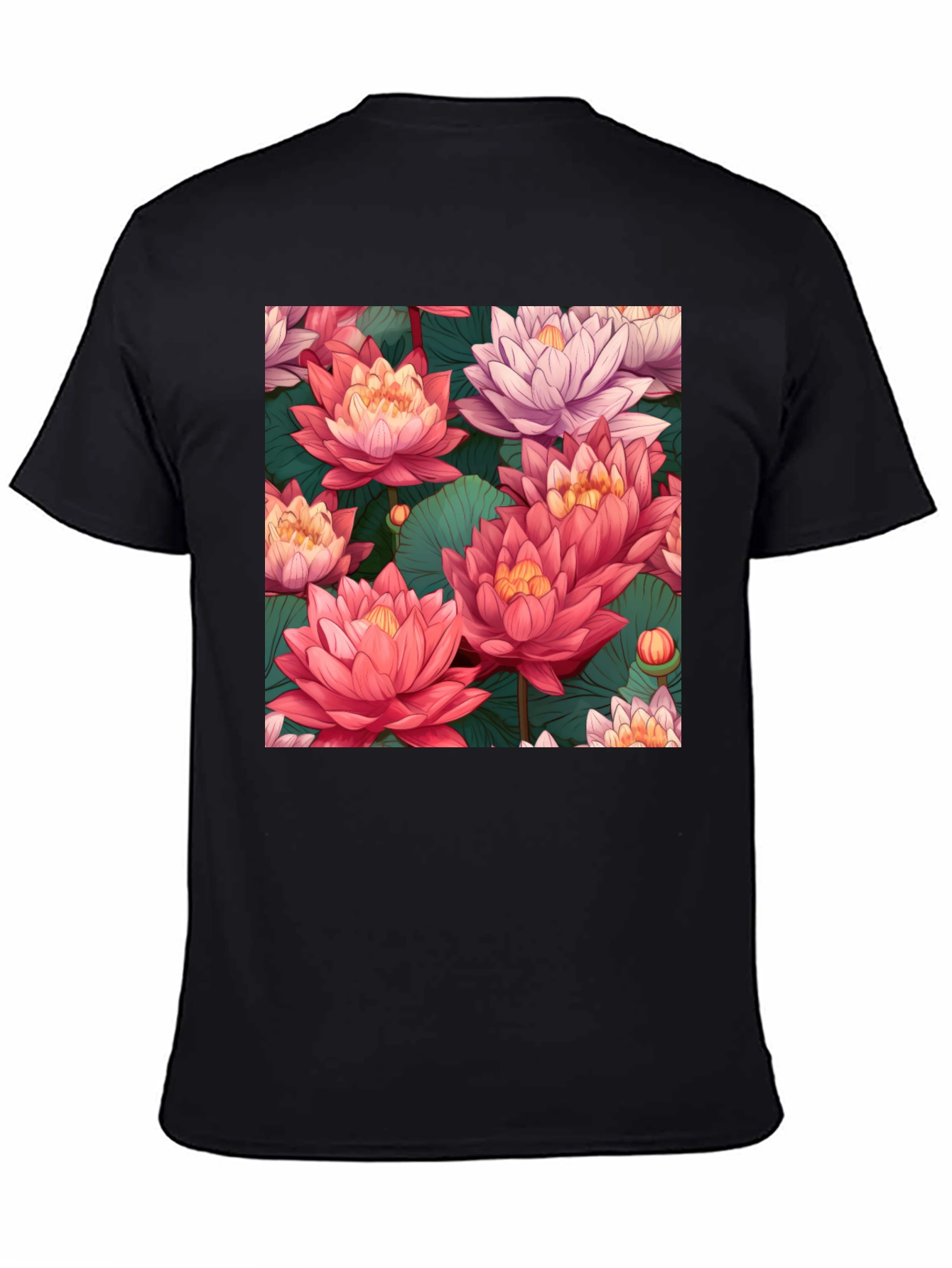 Black Lotus Floral Print Black T-Shirt view 4