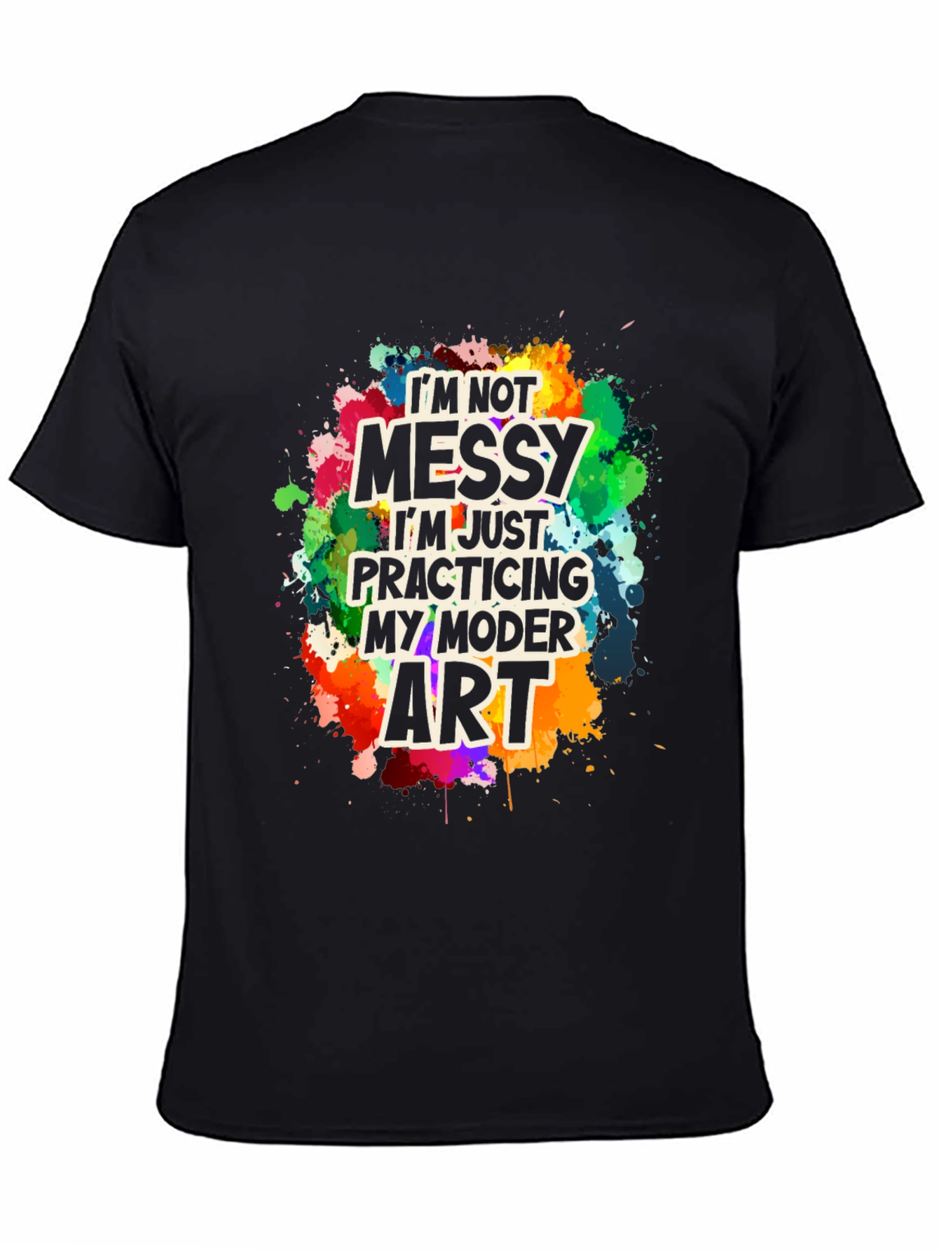 Black Funny Modern Art Messy T-Shirt view 4
