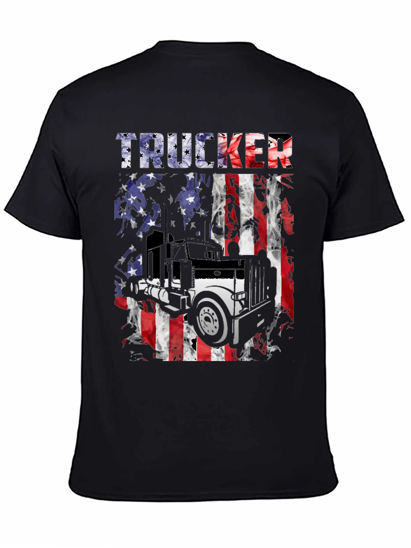 Black Trucker American Flag Graphic T-Shirt view 4