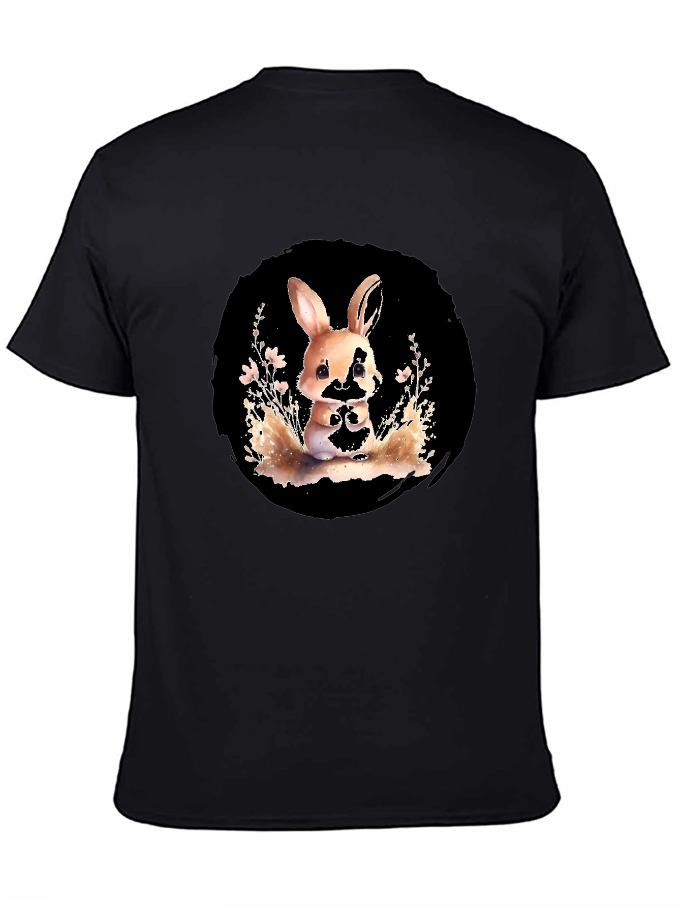 Black Cute Rabbit Graphic Tee - Stylish Black Cotton Blend Shirt view 4