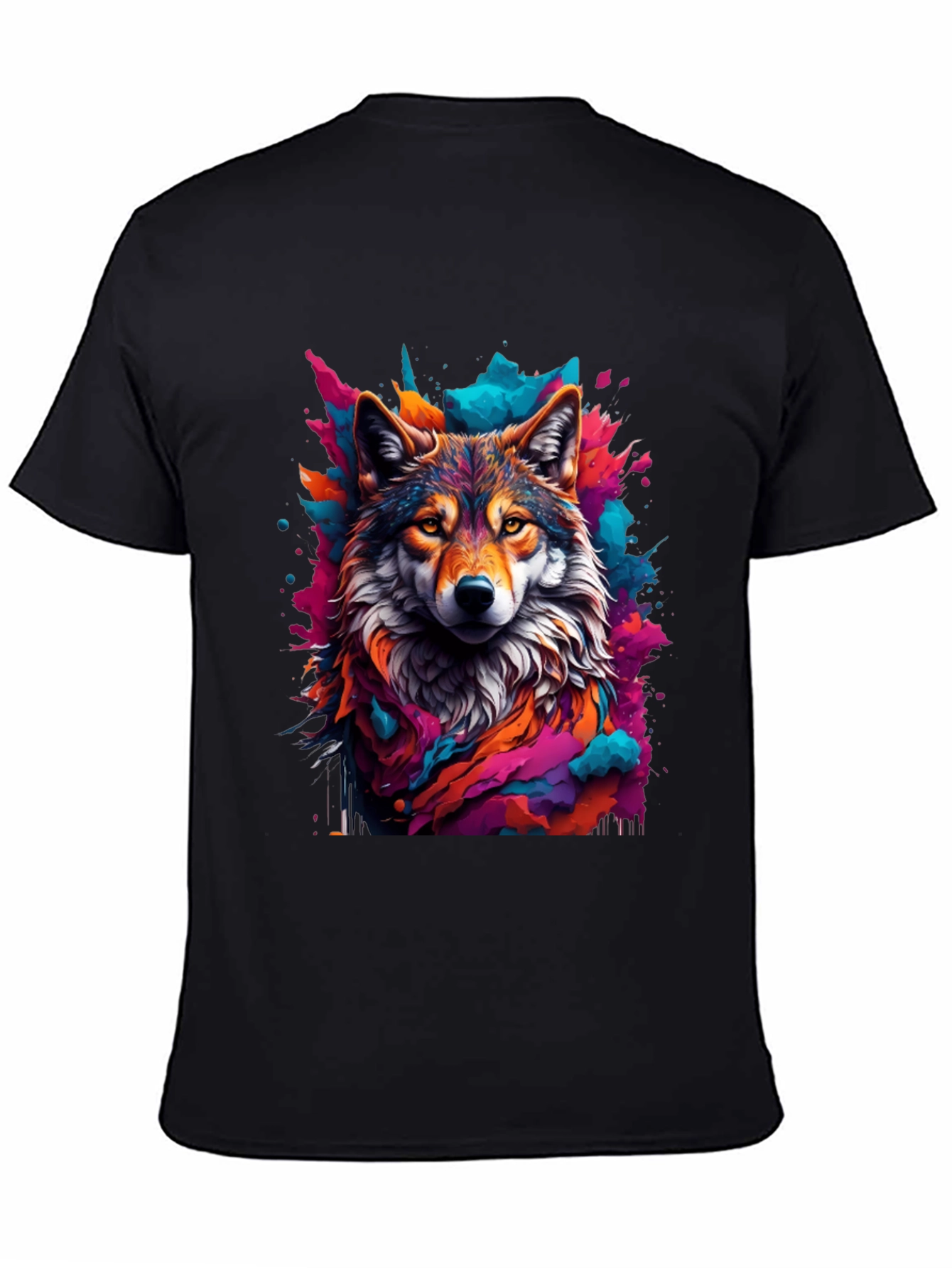 Black Wolf Art Graphic Black Tee - Vibrant Men's T-Shirt view 4
