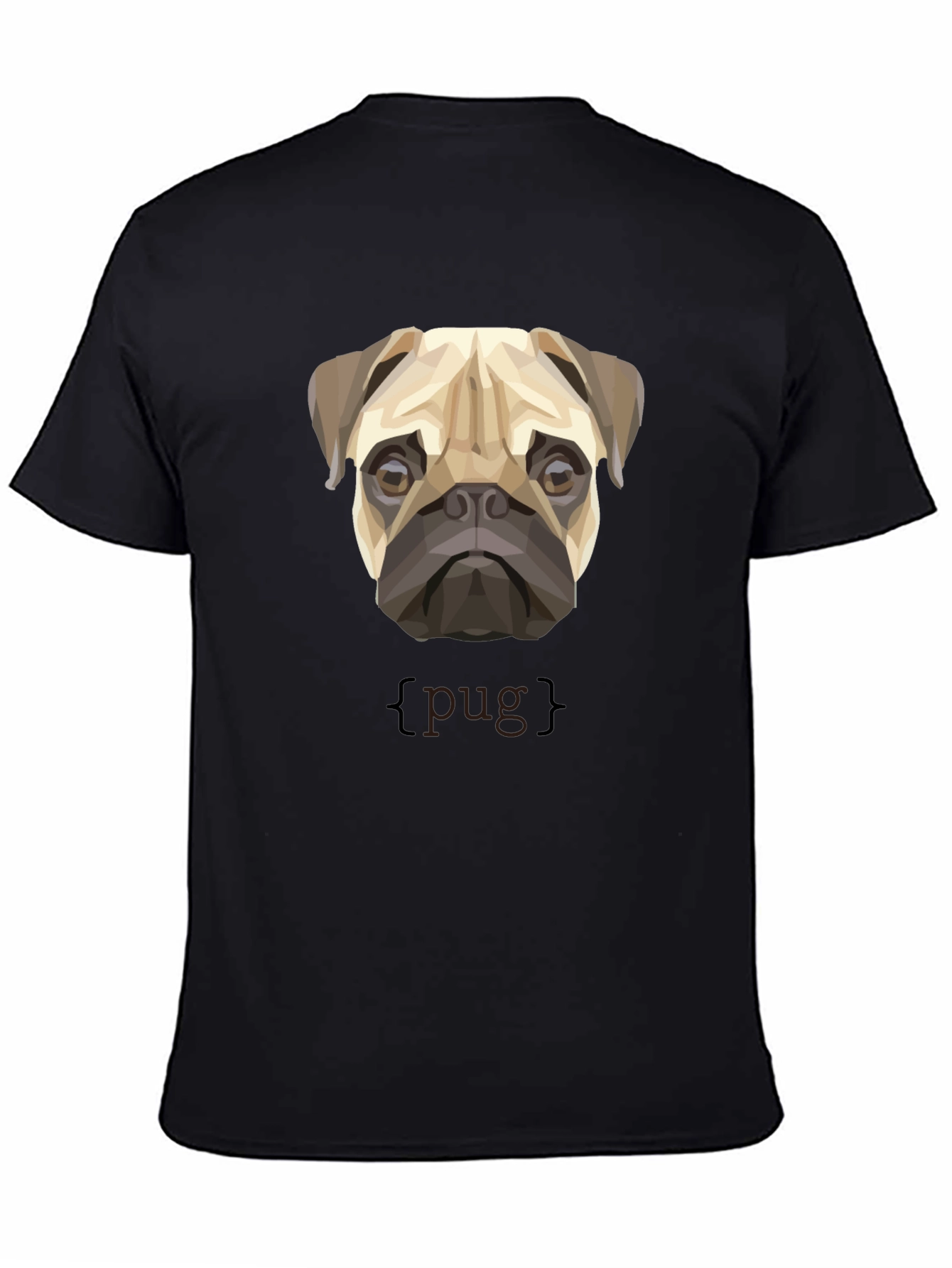 Black Geometric Pug Dog Graphic Print T-Shirt view 4