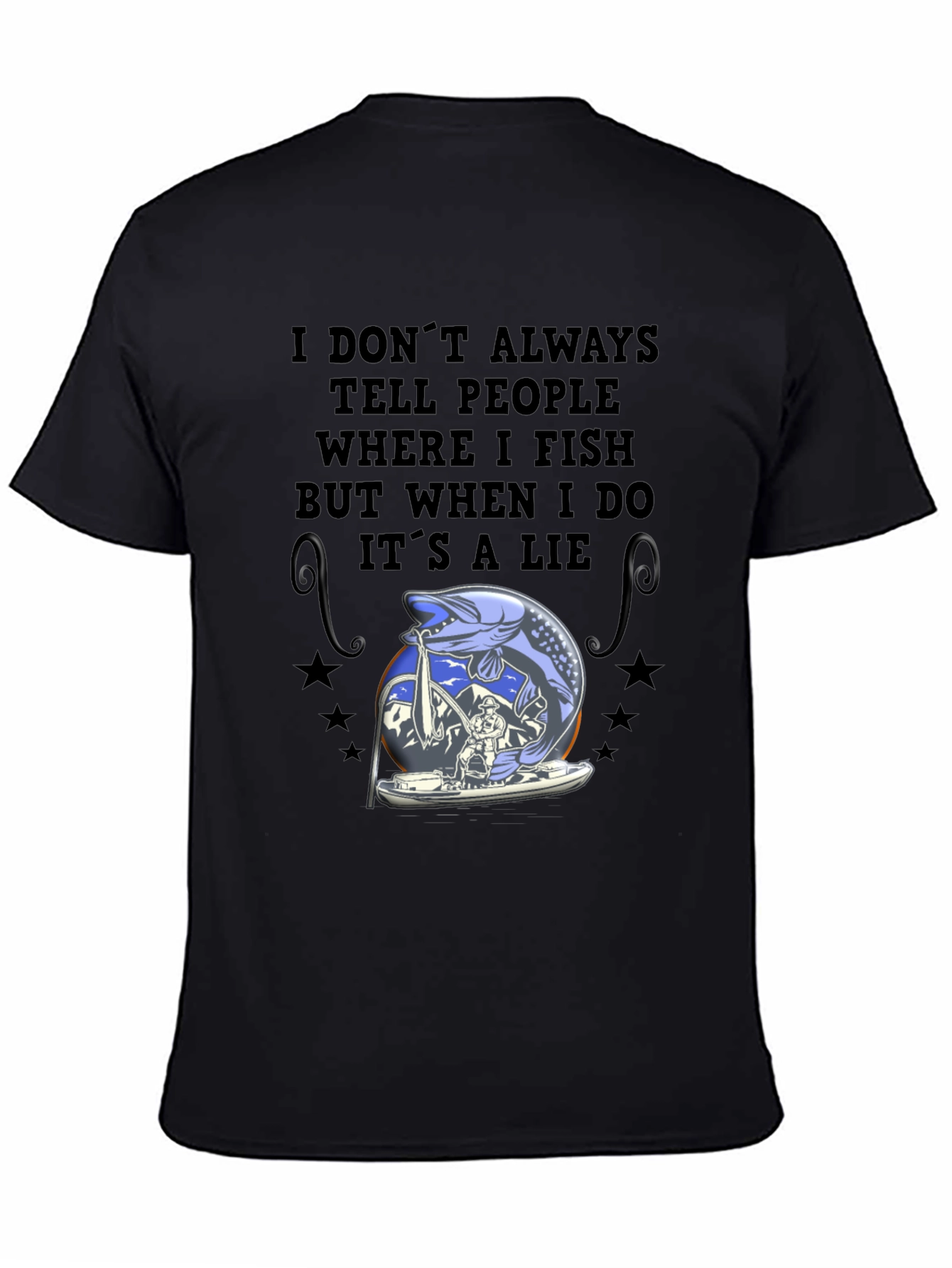 Black Fishing Lie T-Shirt - Angler Humor Tee view 4