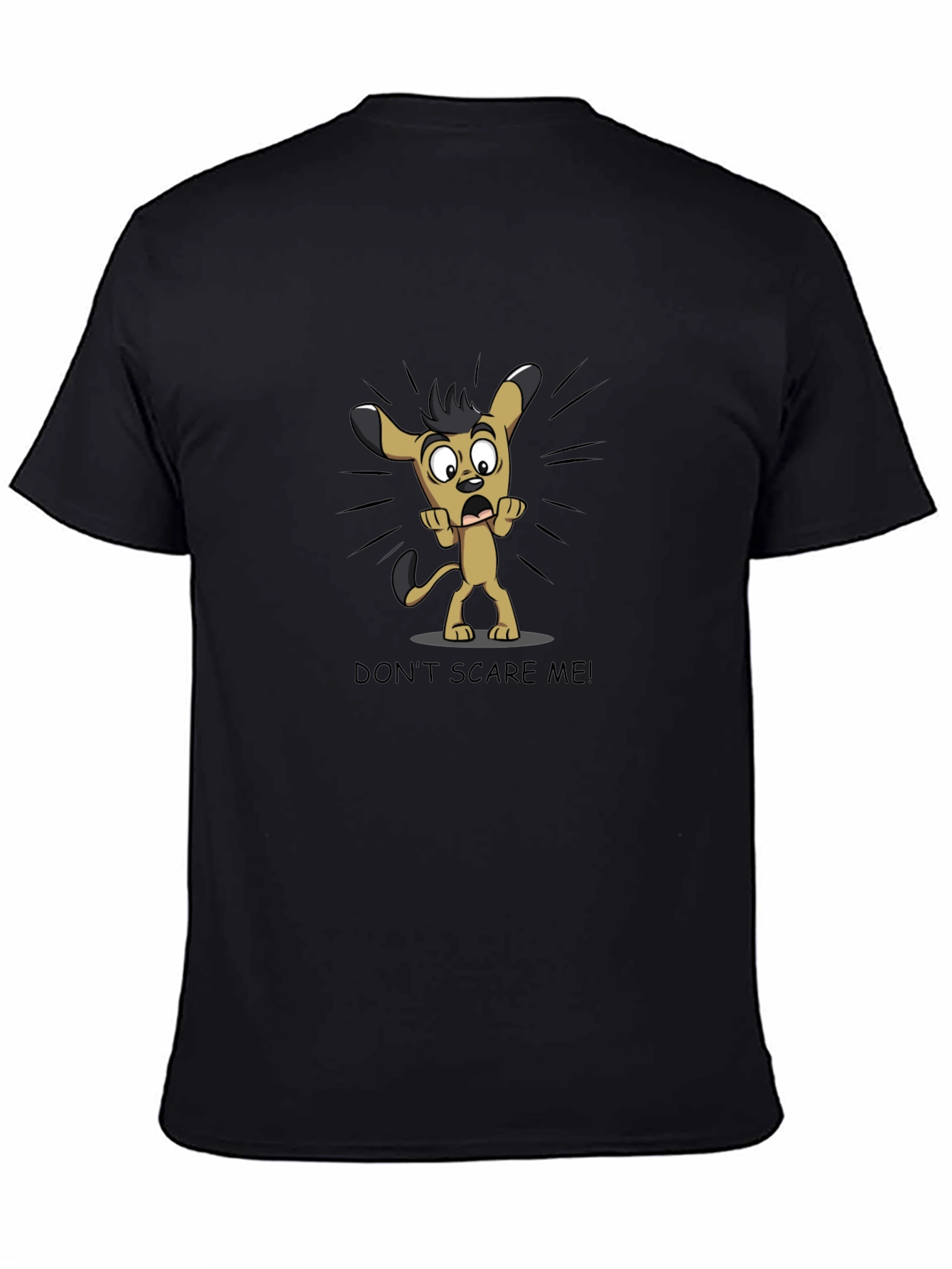 Black Cartoon Dog Graphic Tee - "Don't Scare Me!" Black T-Shirt view 4