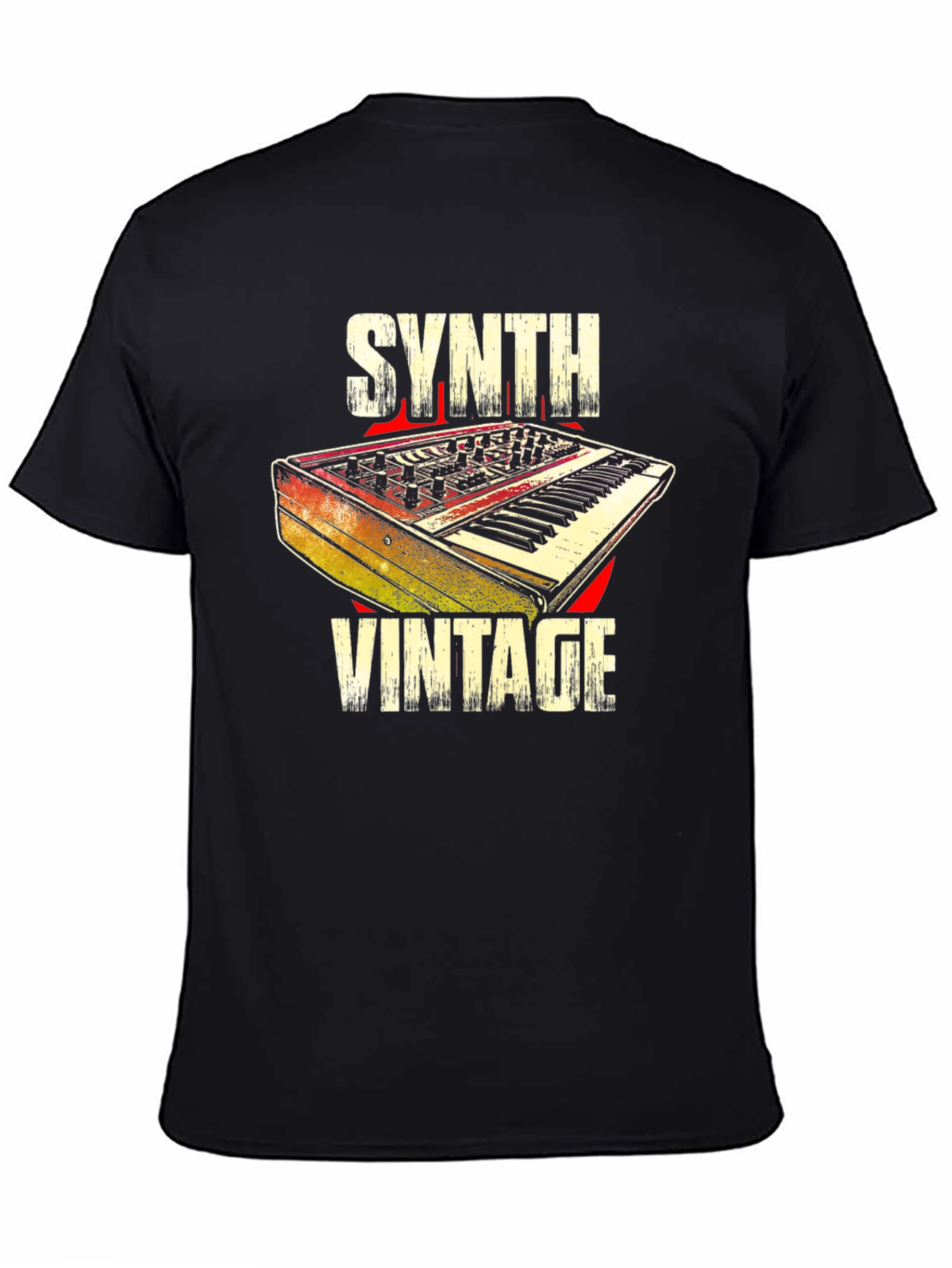 Black Synth Vintage T-Shirt Retro Keyboard view 4