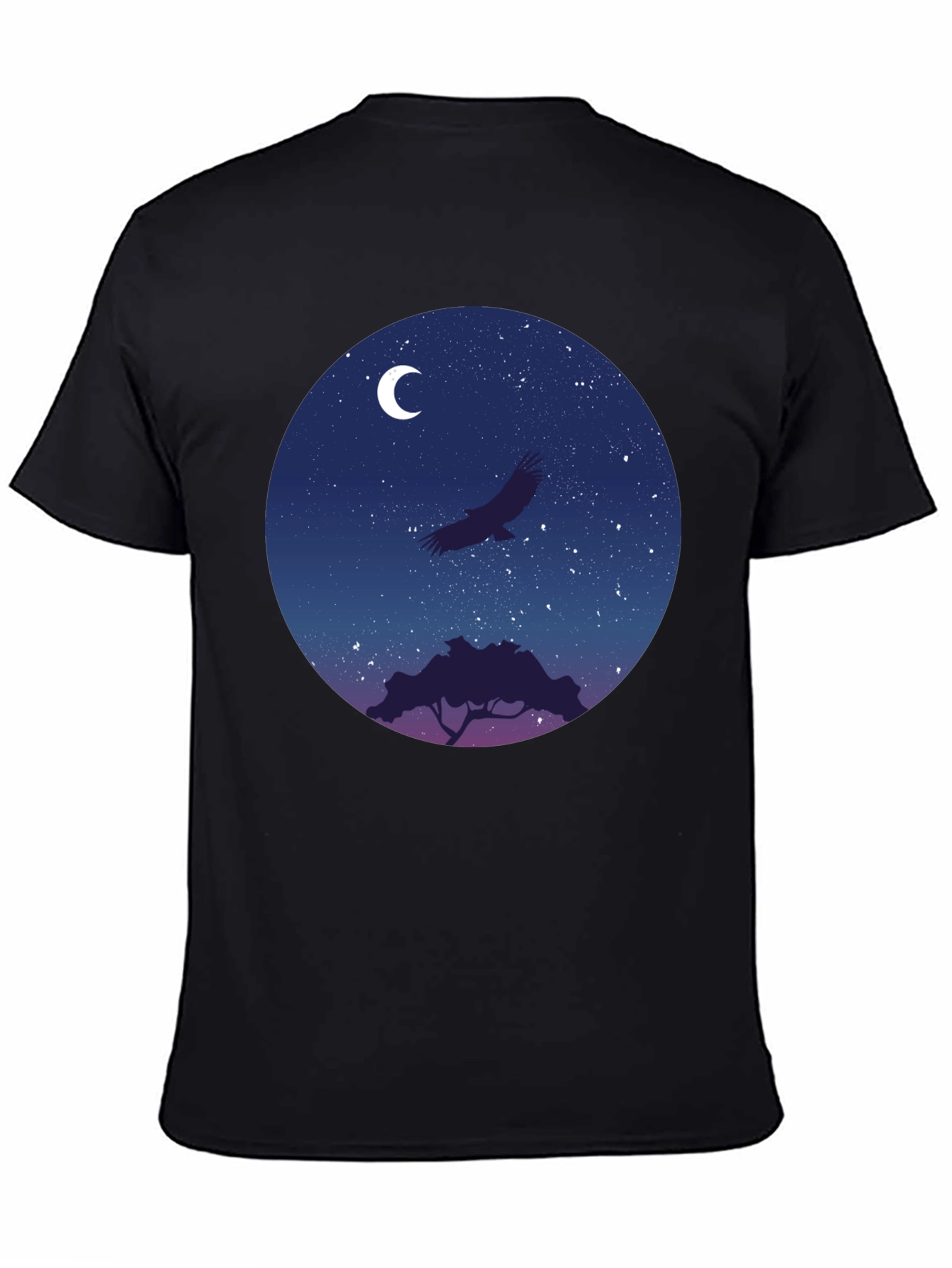 Black Night Sky Eagle Graphic Tee - Black Cotton Blend view 4