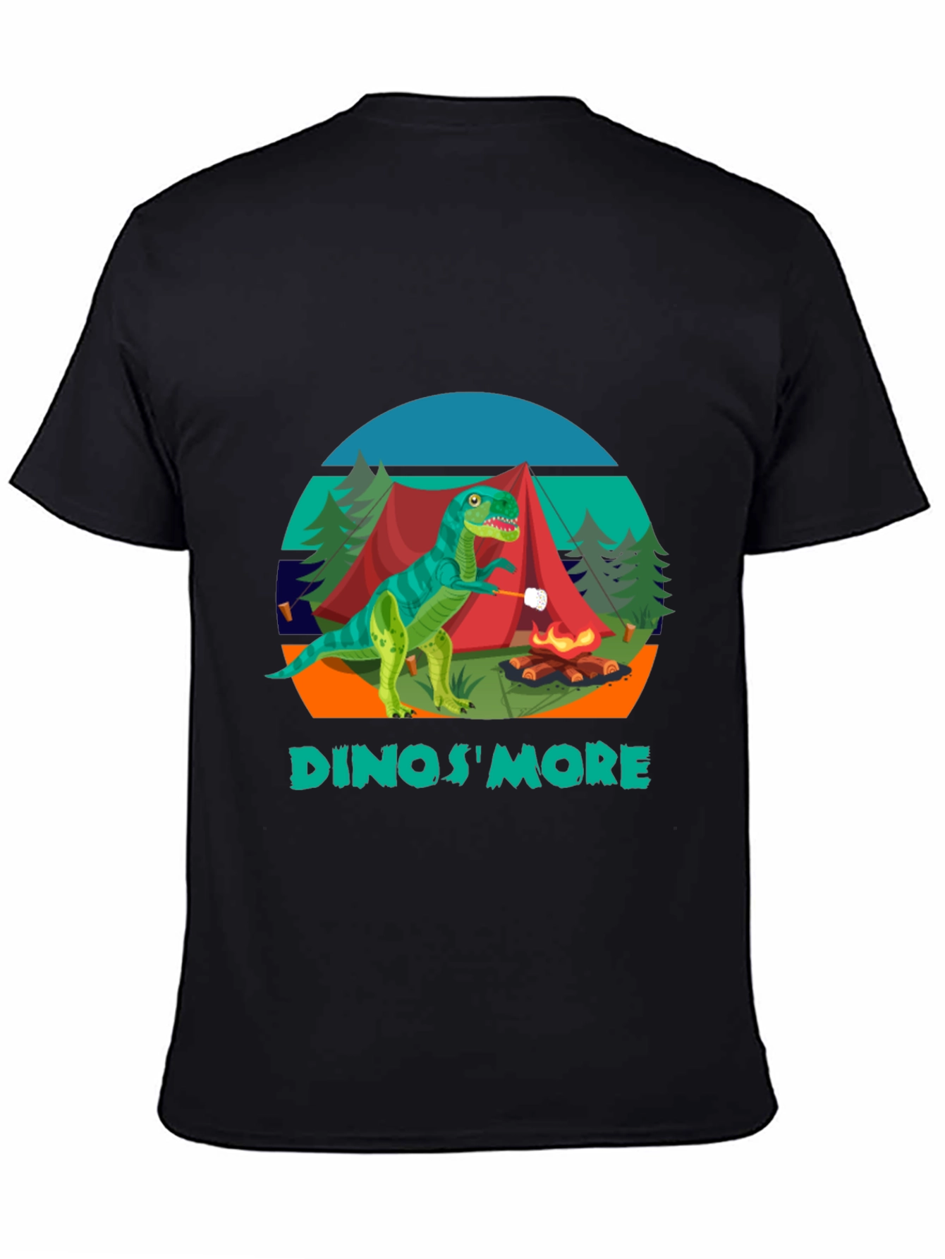 Black Dinos'More Black T-Shirt - Camping Dinosaur view 4