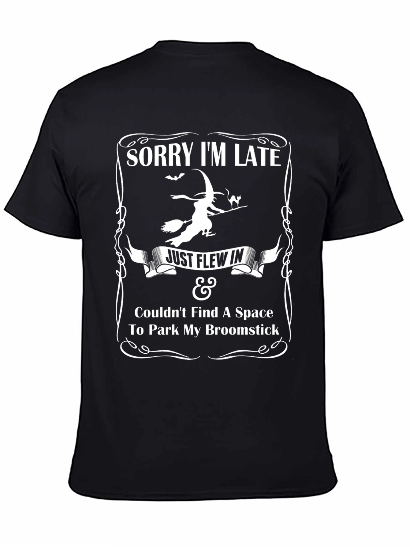 Black Funny Halloween Witch Broomstick T-Shirt view 4