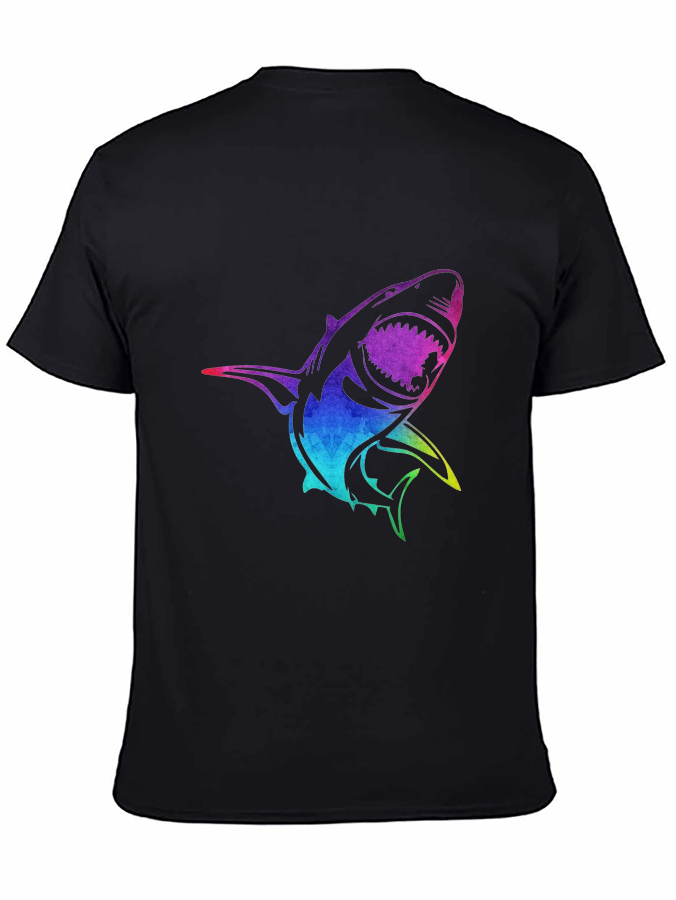 Black Rainbow Shark Graphic Black T-Shirt view 4