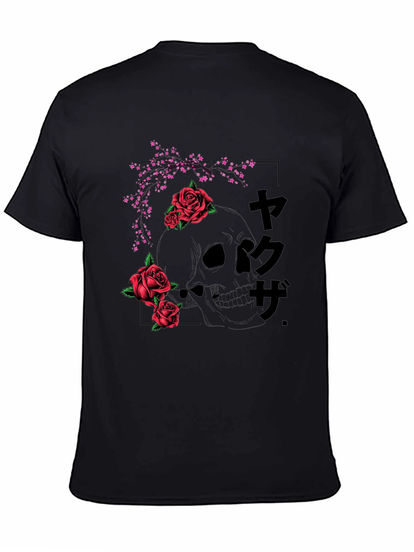 Black Skull & Roses Graphic Tee - Black Japanese Style T-Shirt view 4
