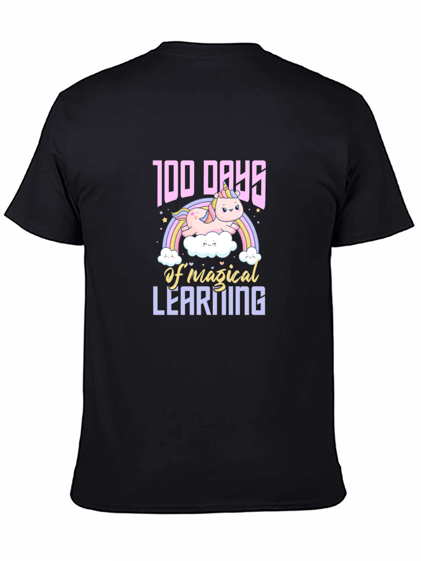 Black 100 Days of Magical Learning Unicorn T-Shirt view 4