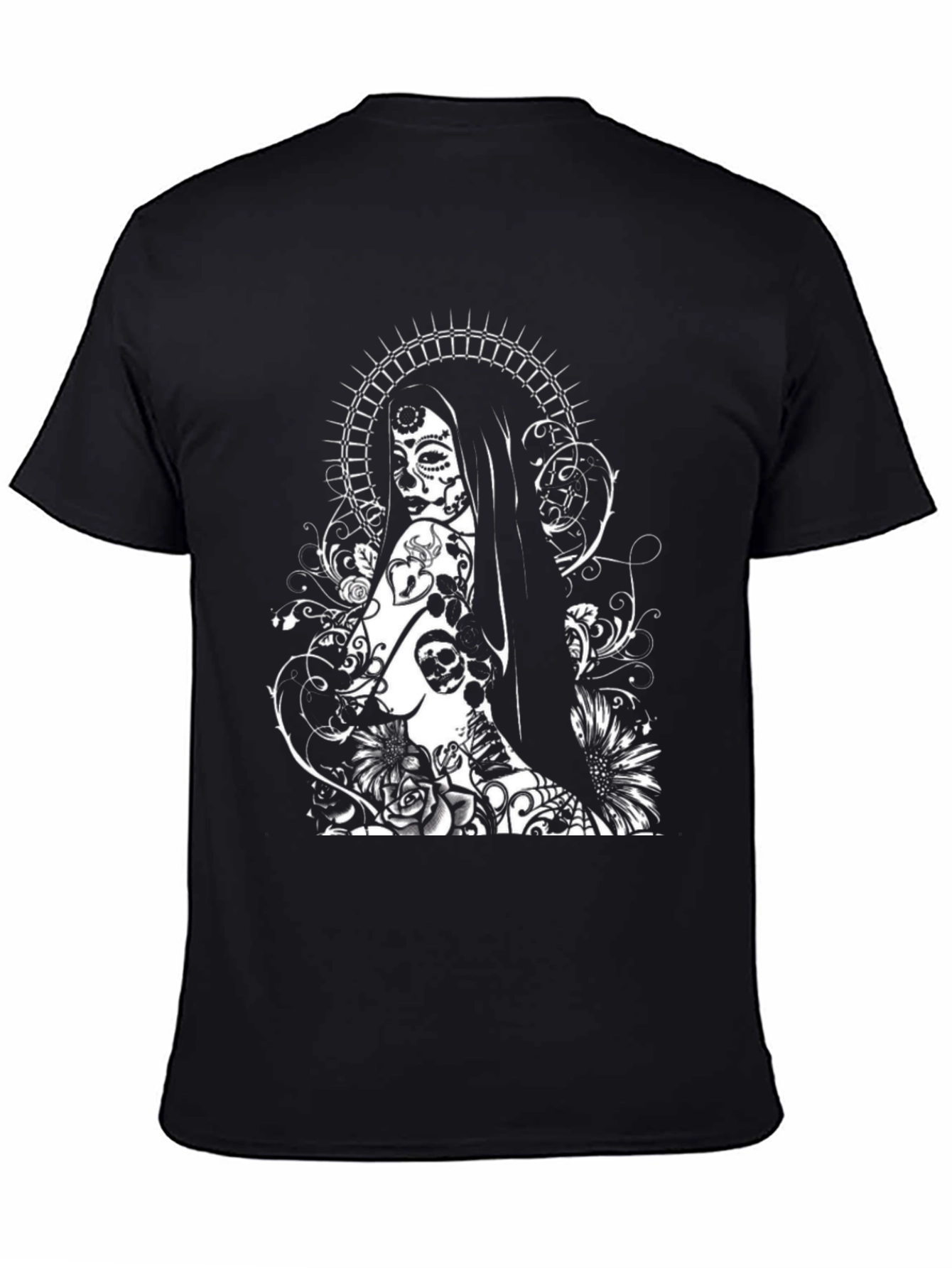 Black Sugar Skull Woman Graphic Tee - Black T-Shirt view 4