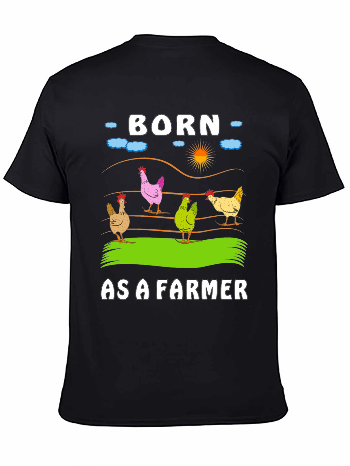 Black Born as a Farmer T-Shirt - Chicken Design view 4