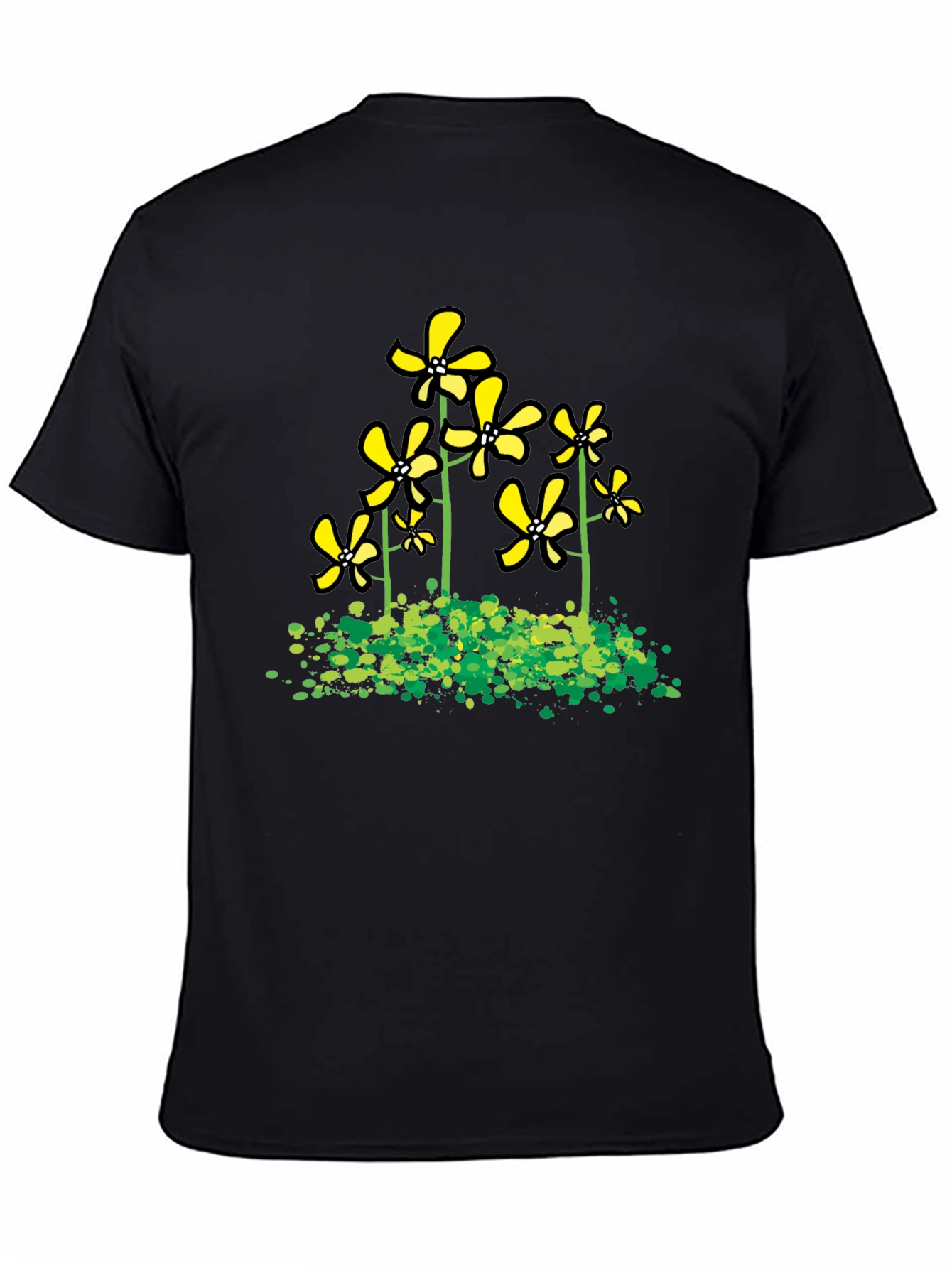 Black Floral Graphic Tee - Yellow Flowers Black T-Shirt view 4