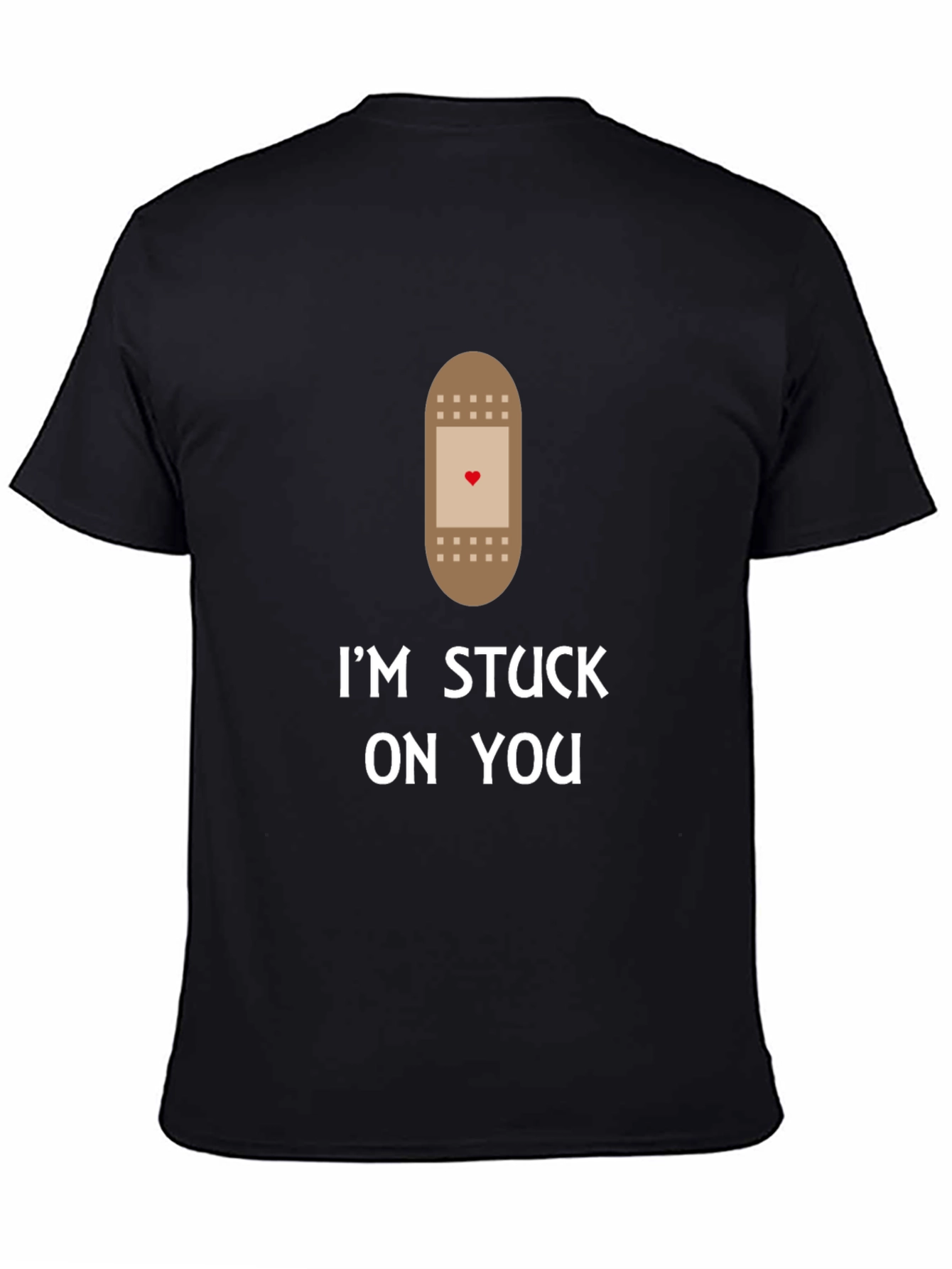 Black I'm Stuck On You T-Shirt Funny Bandage Heart Love Graphic Tee view 4