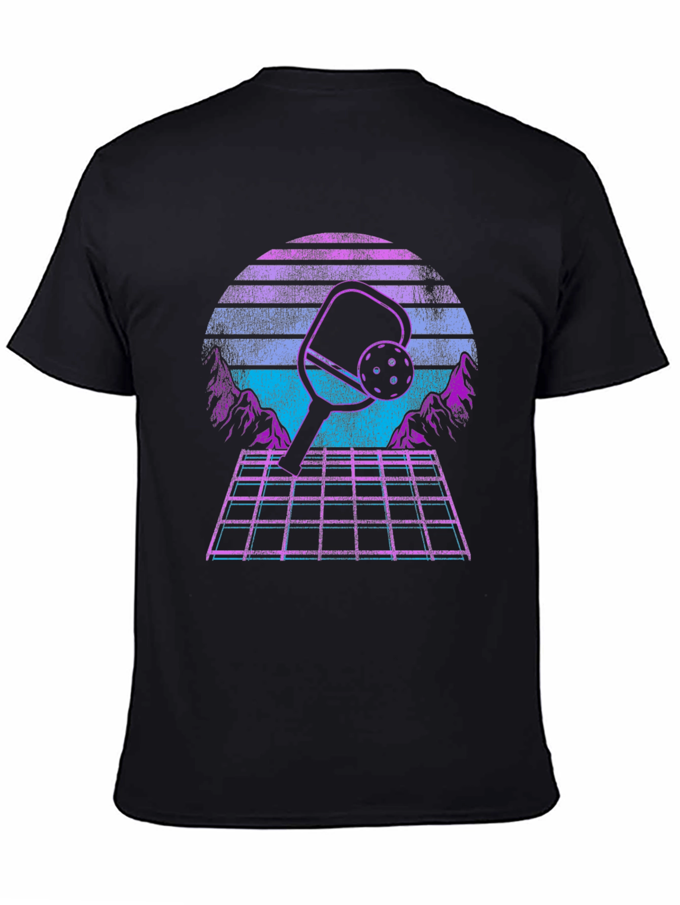 Black Retro Pickleball T-Shirt - Vaporwave Paddle Design view 4