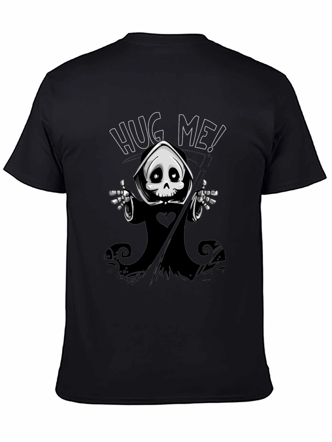 Black Hug Me! Grim Reaper Graphic Black T-Shirt view 4