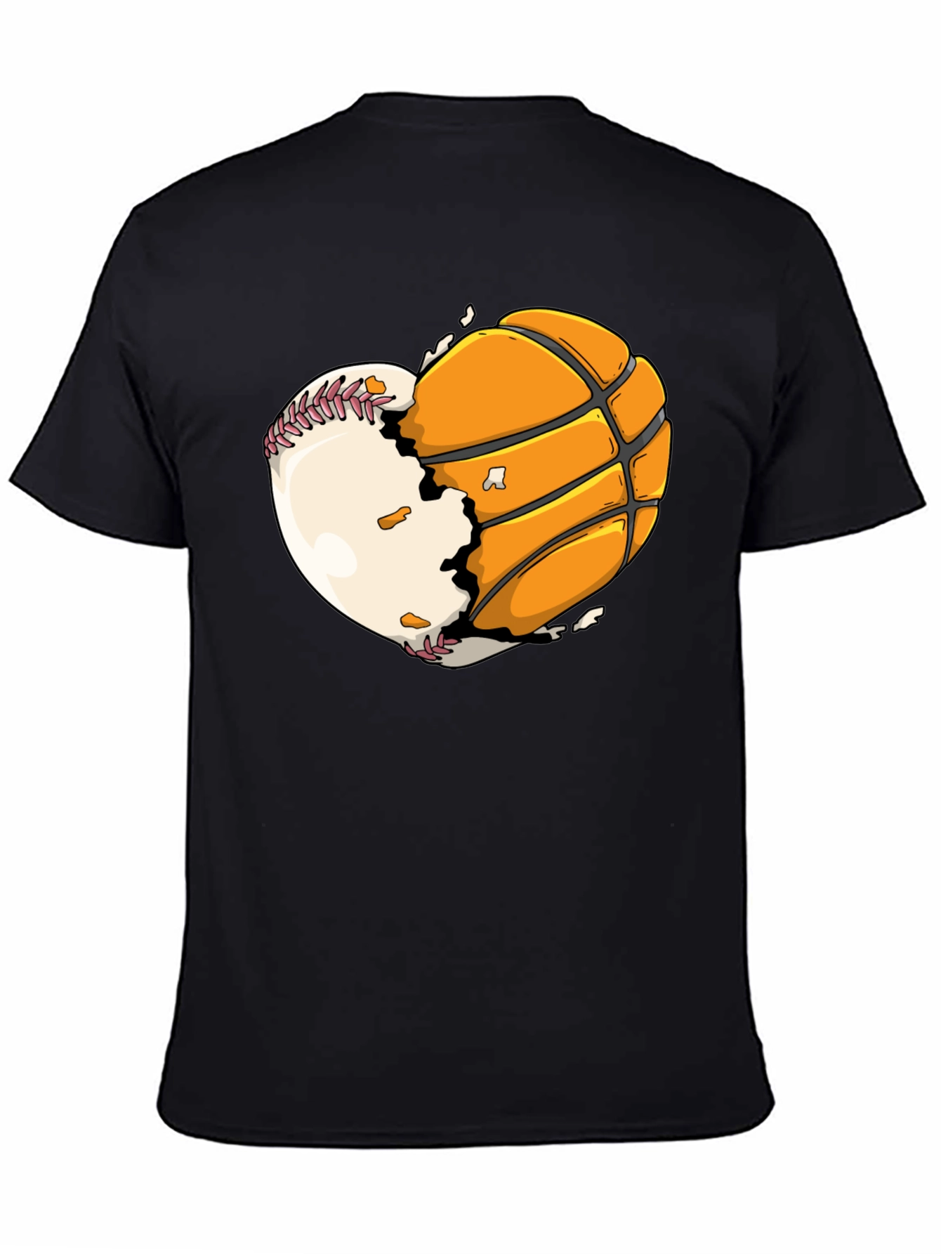 Black Baseball Basketball Heart Graphic Tee view 4