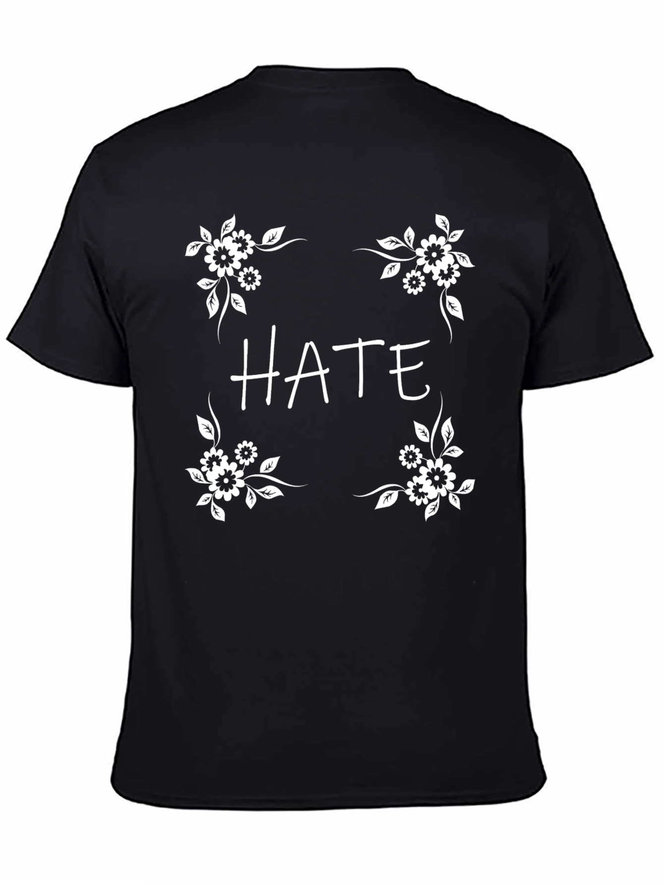 Black HATE Graphic Tee - Floral Design view 4