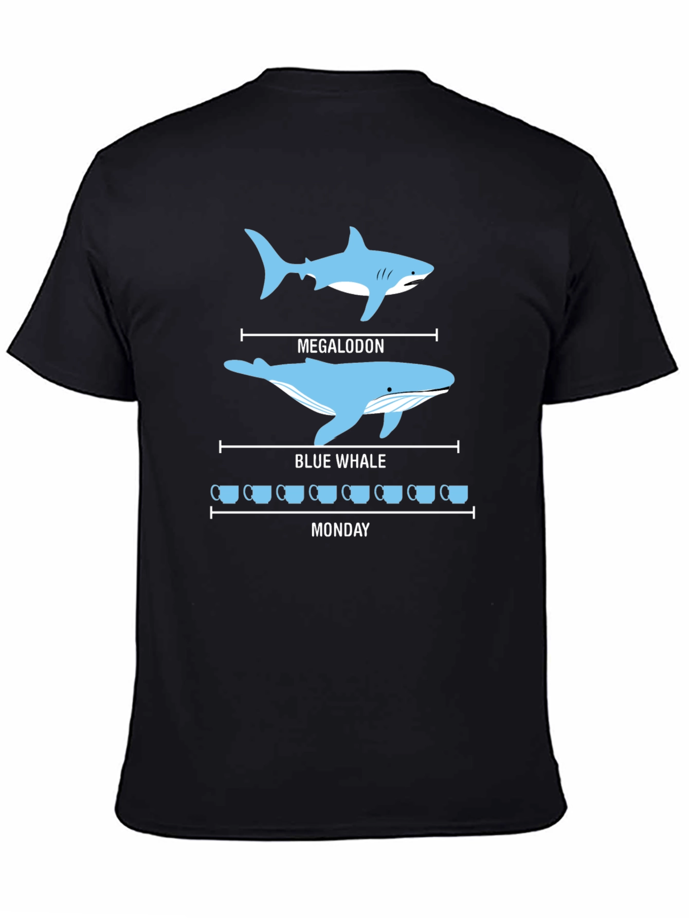 Black Megalodon vs Blue Whale T-Shirt - Coffee Monday Funny Tee view 4