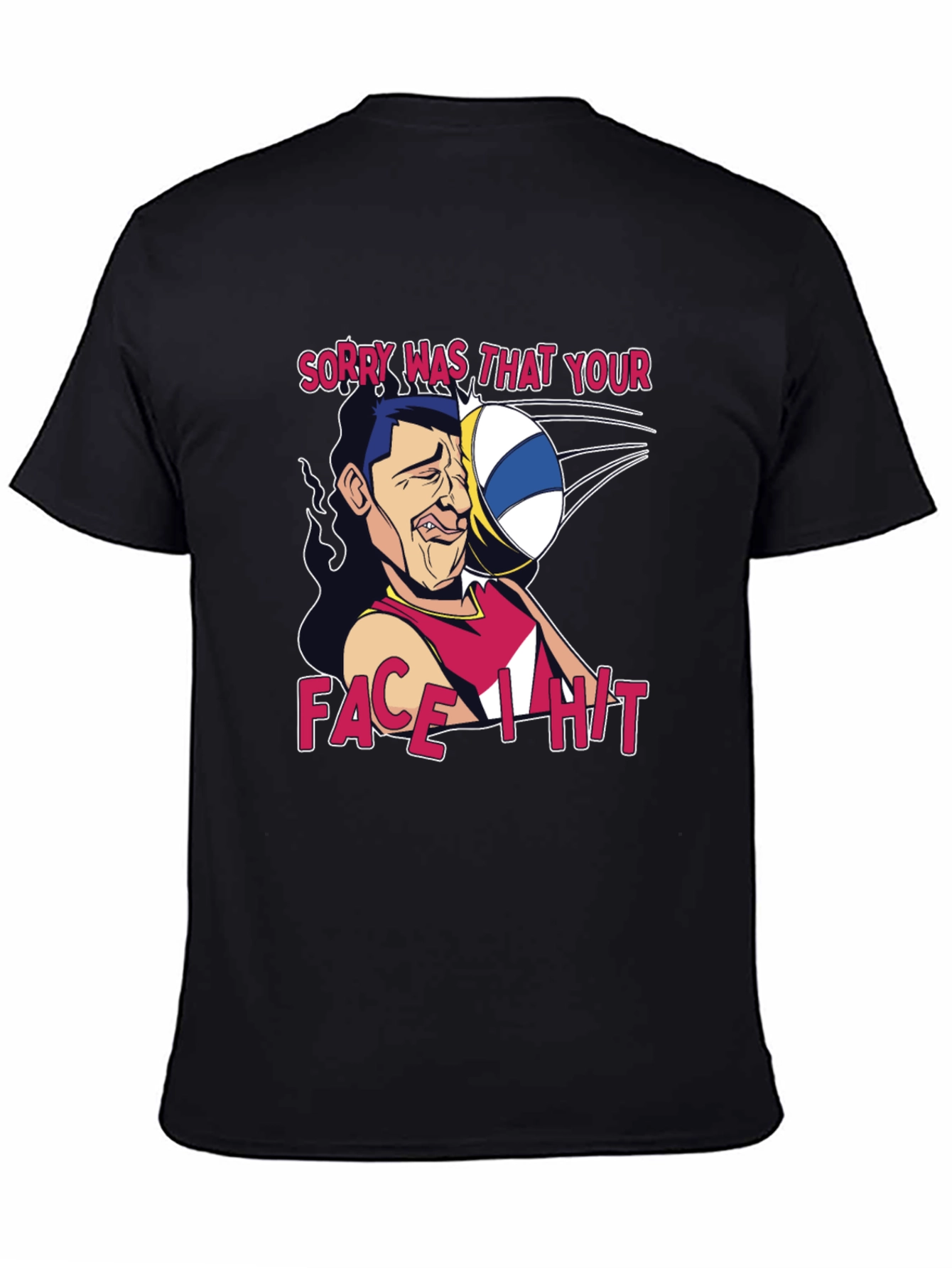 Black Funny Volleyball Face Hit Graphic T-Shirt view 4