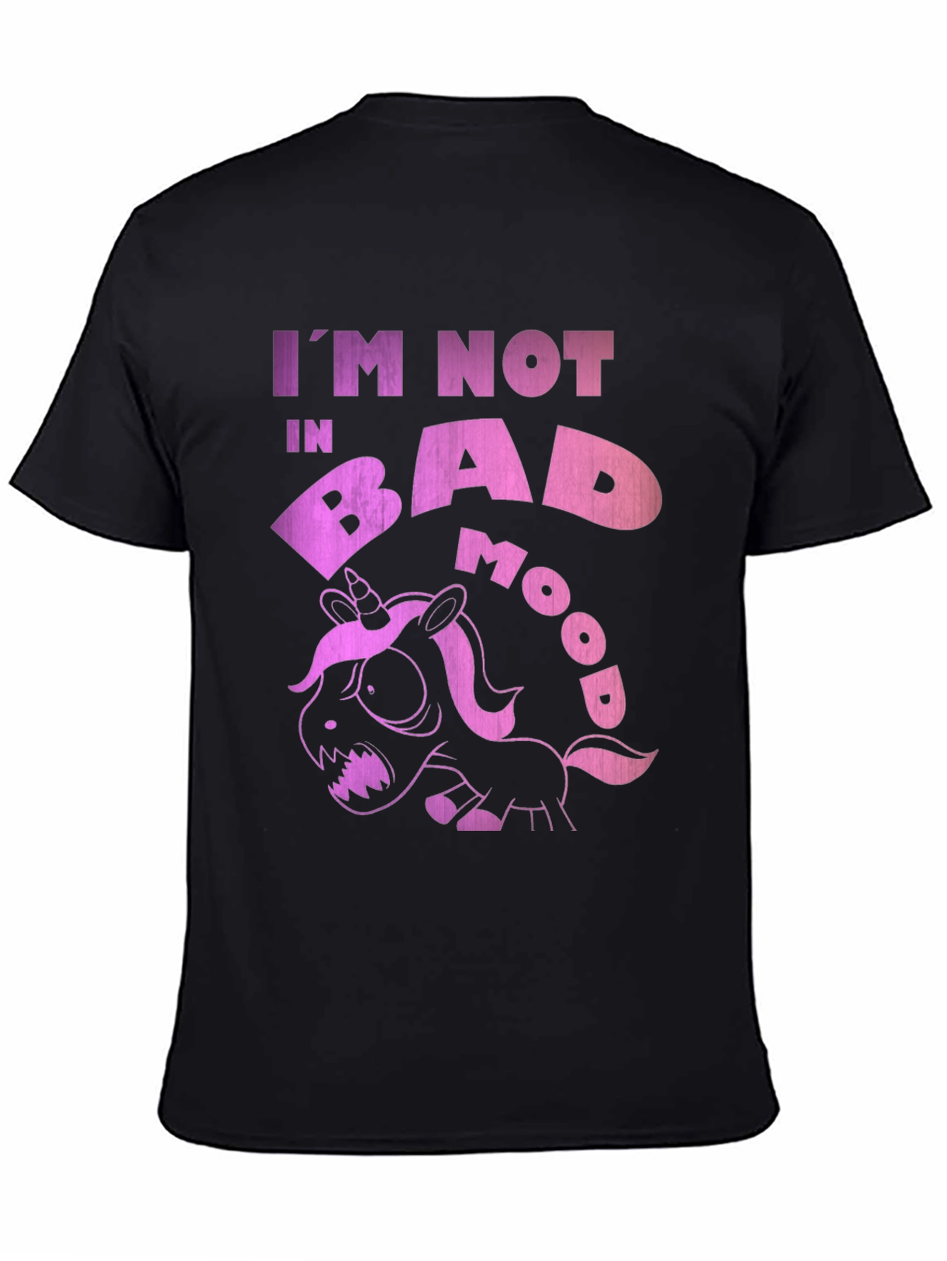 Black Funny Grumpy Unicorn Black T-Shirt - I'm Not in Bad Mood! view 4
