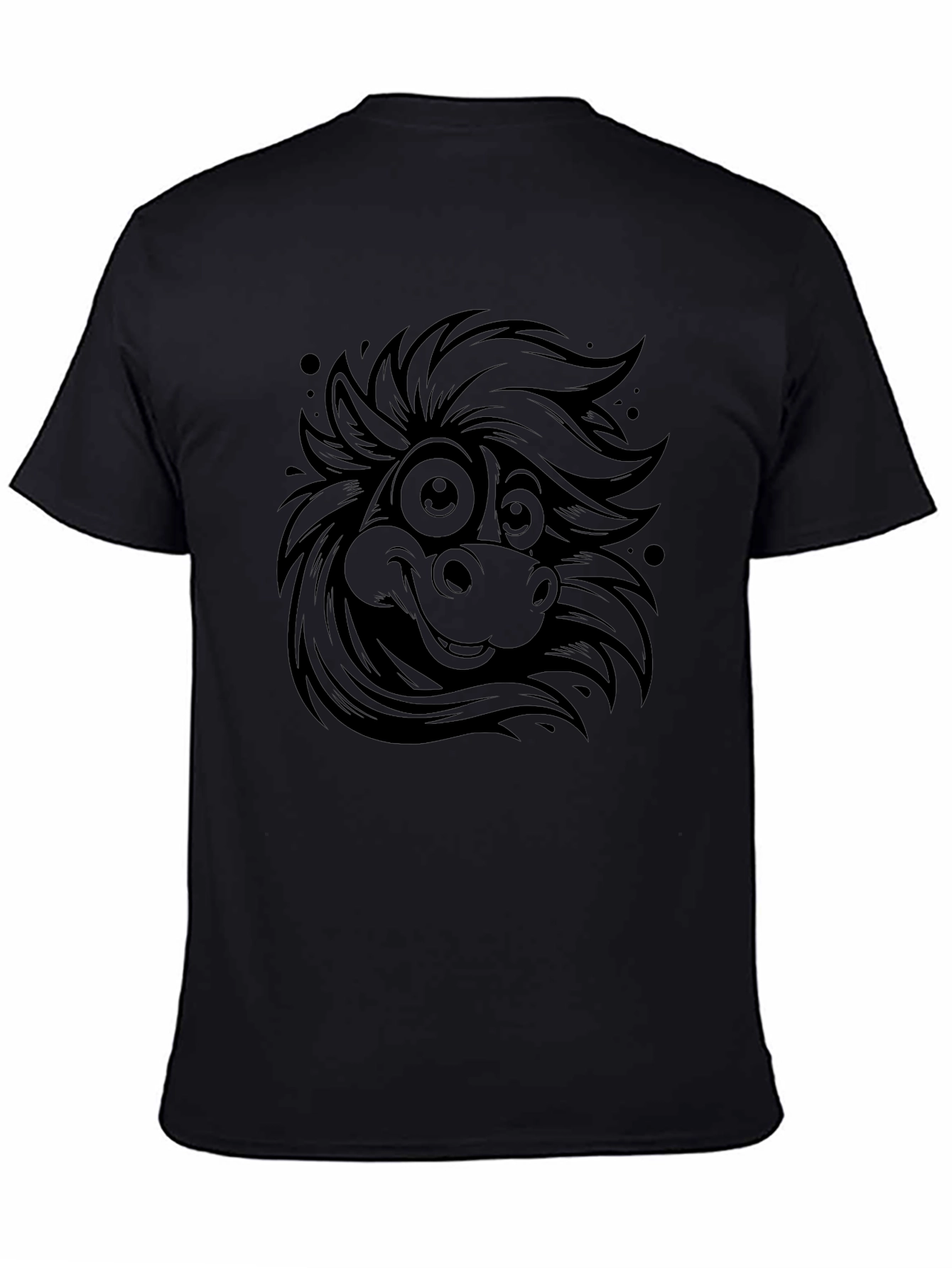 Black Cartoon Horse Graphic Tee - Black Cotton Blend view 4