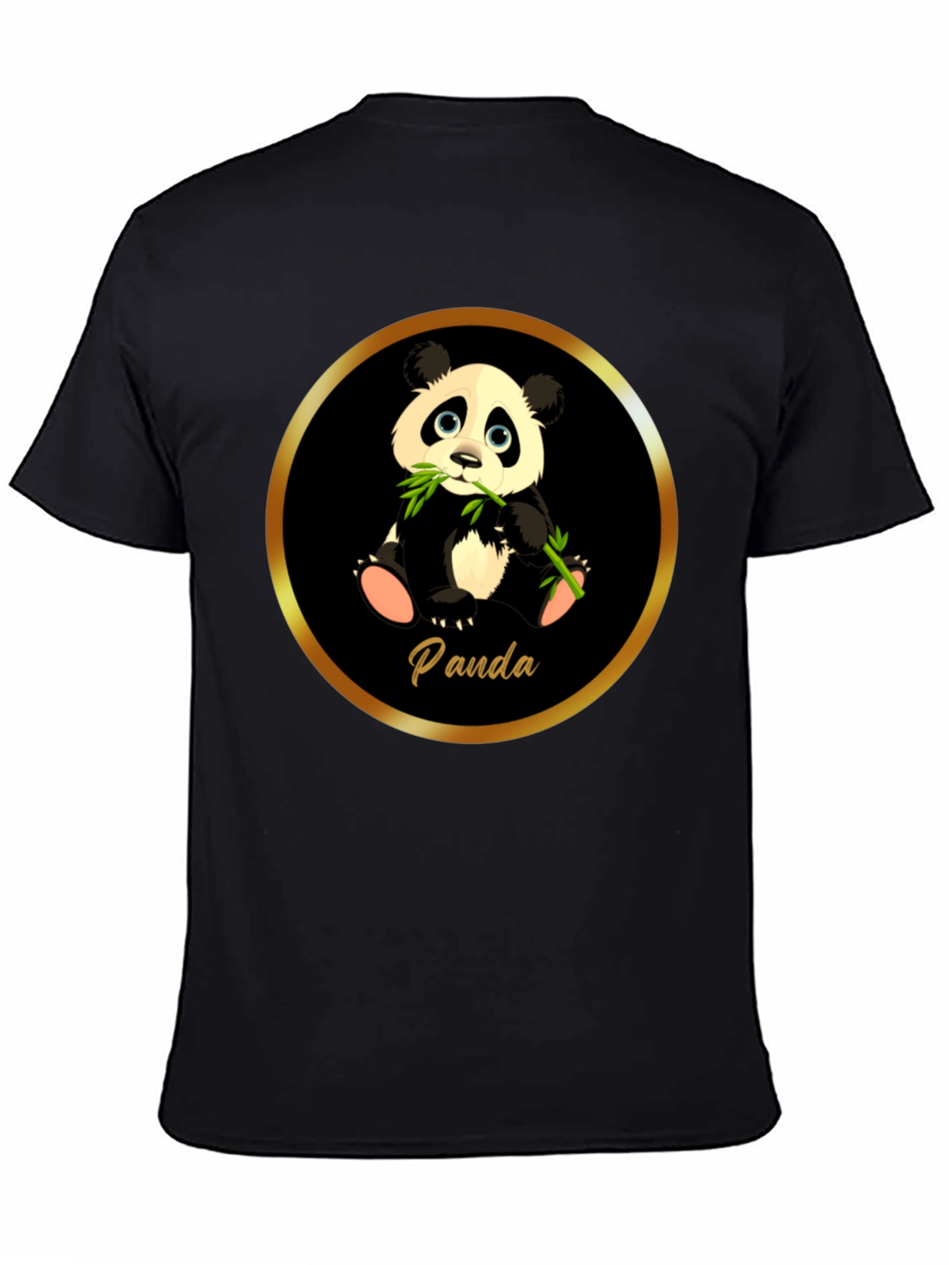 Black Cute Panda T-Shirt - Black Cotton Tee view 4