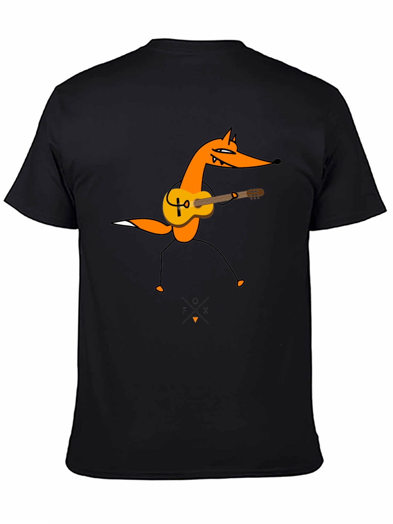 Black Guitar Fox Graphic Tee - Black Cotton T-Shirt view 4