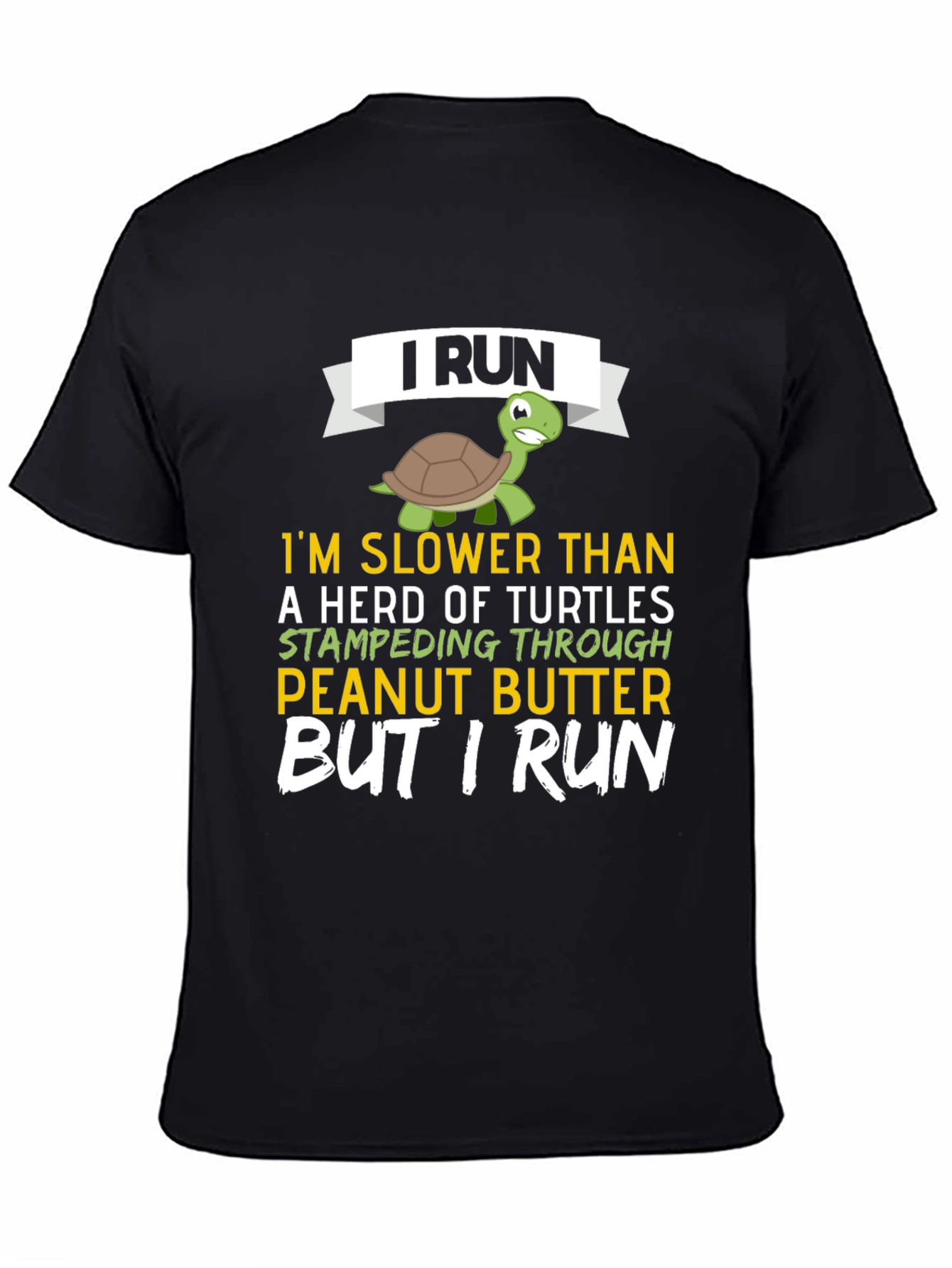 Black Funny Turtle Running T-Shirt - I Run view 4